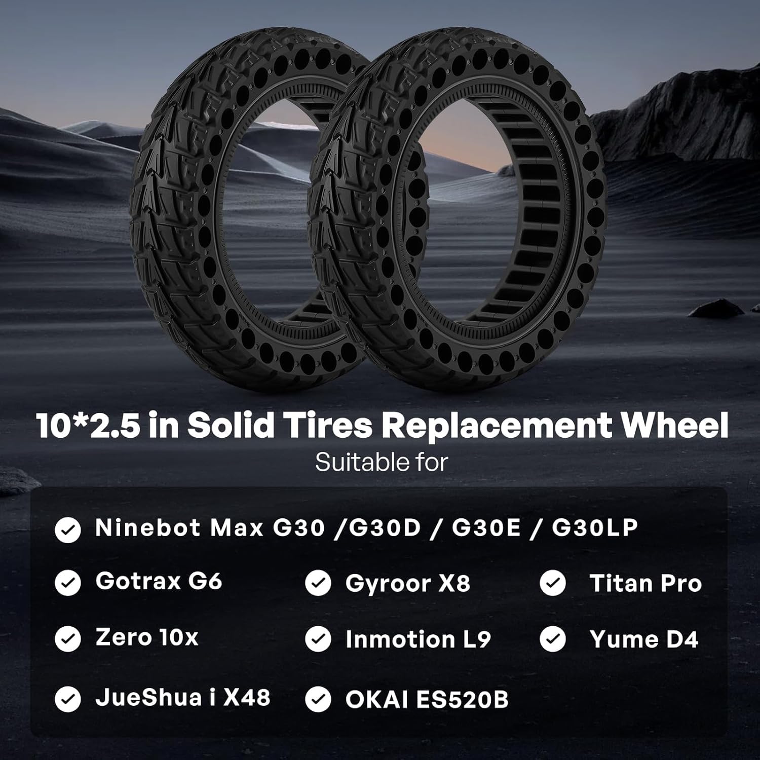 10 Inch Solid Rubber Tires for Electric Scooter - 2 Pack 60/70-6.5 Replacement Wheels, Compatible with Ninebot Max G30/G30D/G30E/G30LP - Perfect for Urban Commuting & Last-Mile Transportation
