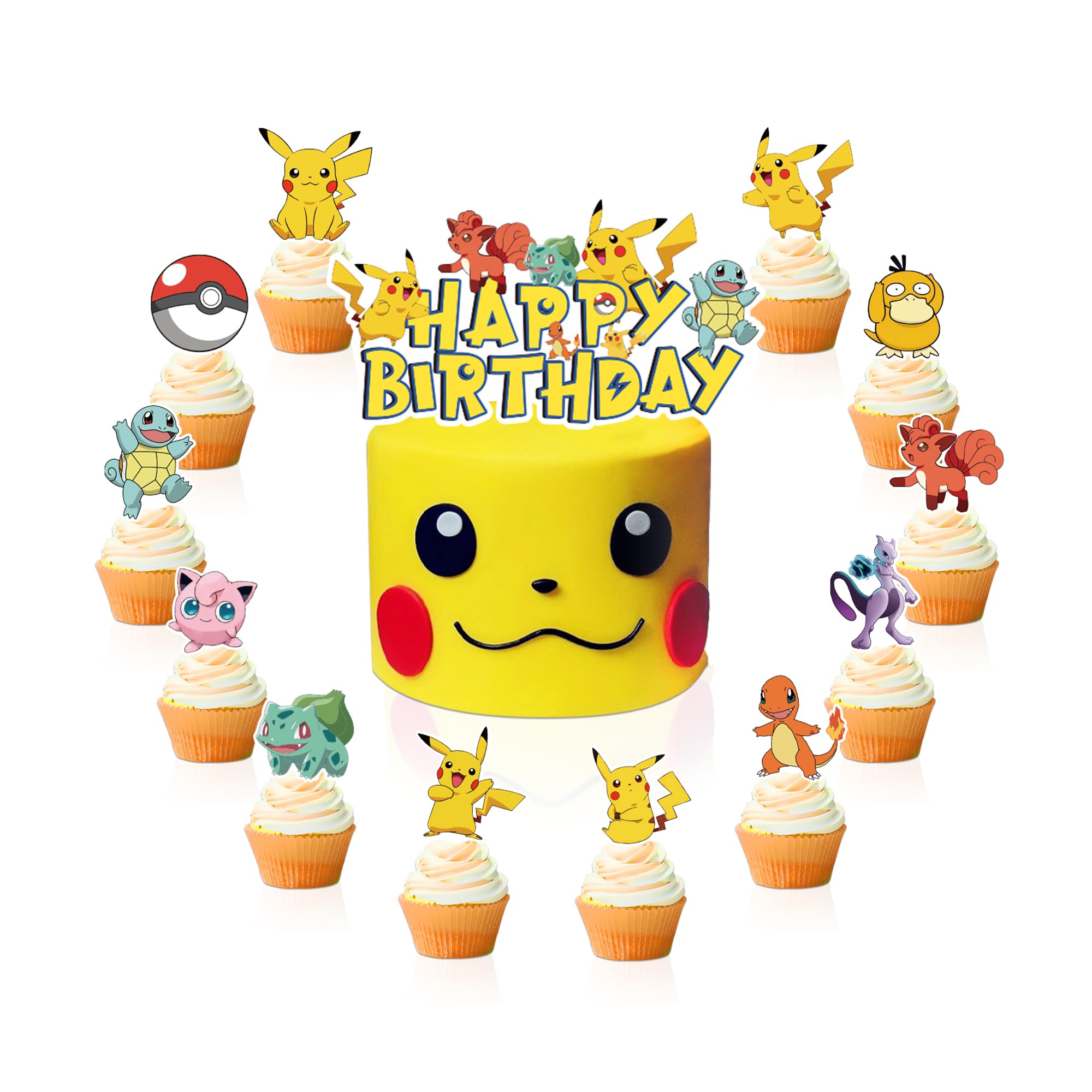 25Pcs Cartoon Cupcake Toppers - Anime Happy Birthday Party Decorations for Boys & Girls - Perfect for Birthday Cakes, Cupcakes, and Party Desserts