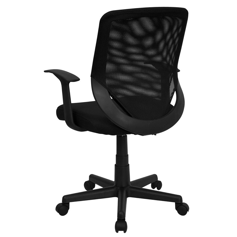 FLASH Norris Mid Back Black Mesh Office Chair with T-Arms & Swivel Base - Ergonomic Task Chair for Home & Office Workspaces