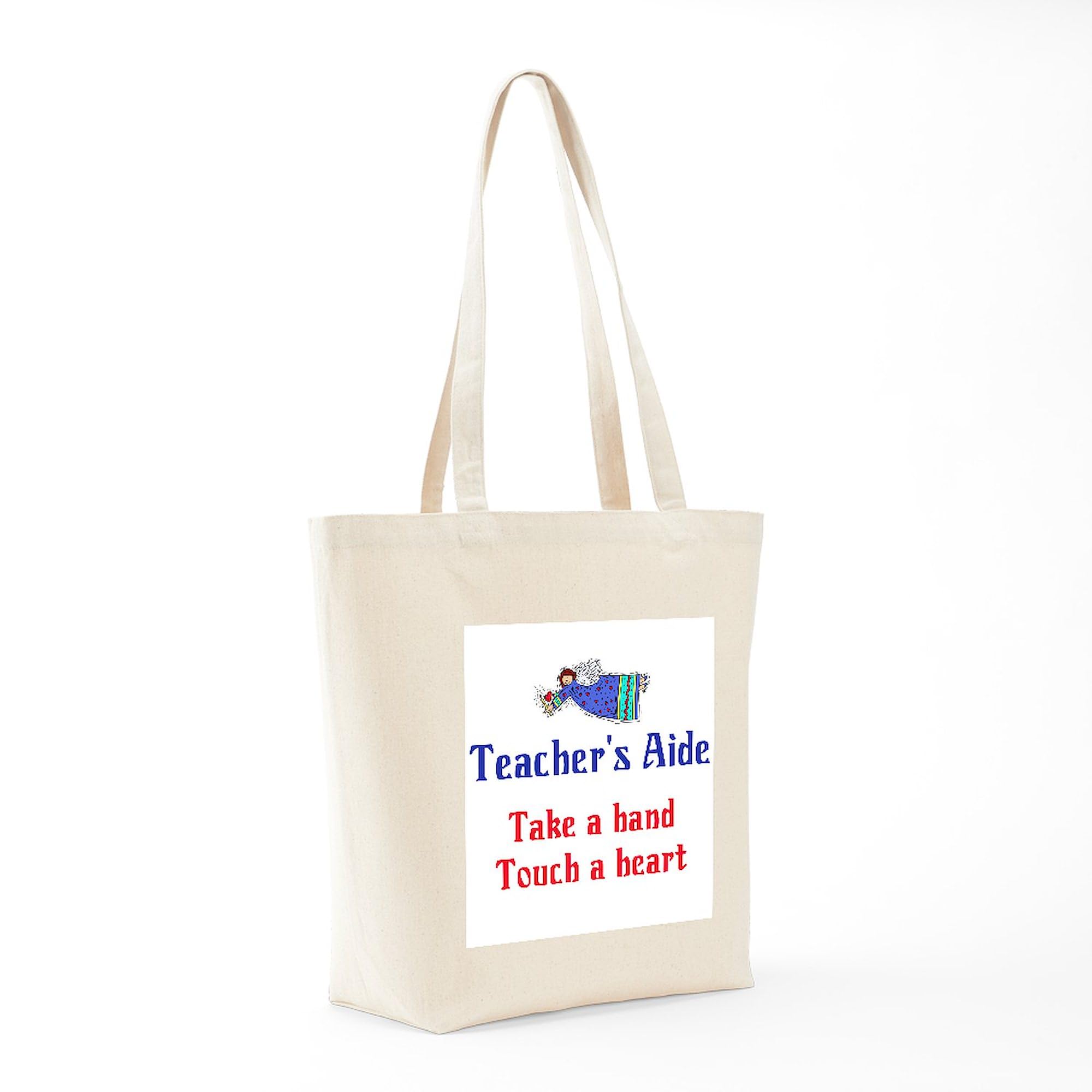 Teacher's Aide Tote Bag - Natural Canvas Reusable Shopping Bag for Teachers, School Supplies & Everyday Use - Perfect for Classroom, Groceries & Work Commute