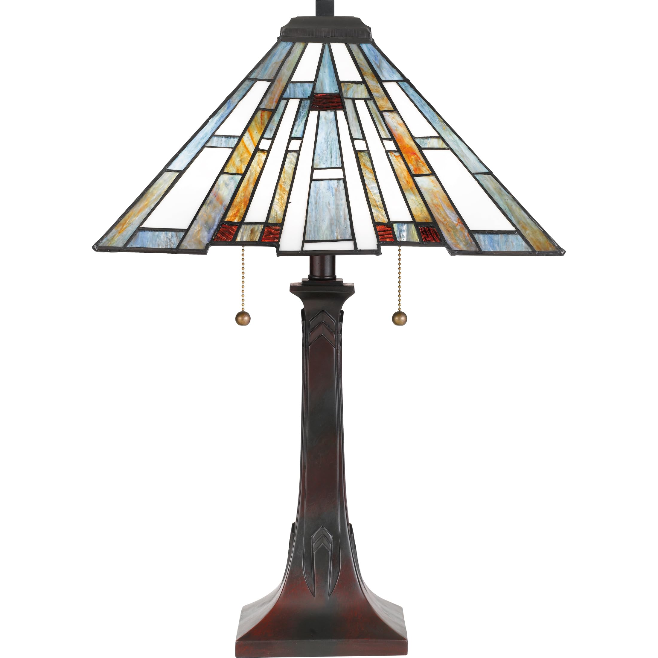 Quoizel Maybeck 2-Light Valiant Bronze Table Lamp with Tiffany Style Stained Glass Shade | Handcrafted Art Glass Desk Lamp | Durable Resin Traditional Lighting | Elegant Reading Lamp for Living Room, Bedroom & Office Decor