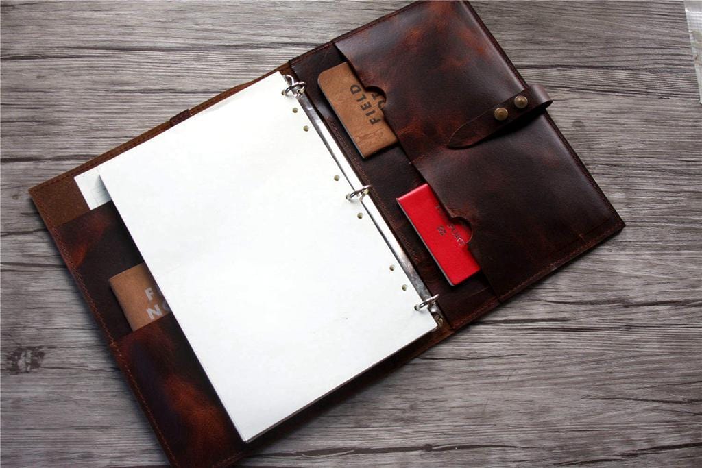 Personalized Brown Leather Binder for School - Custom Name Engraved Notebook Cover - Perfect for Students, Office & Business Professionals