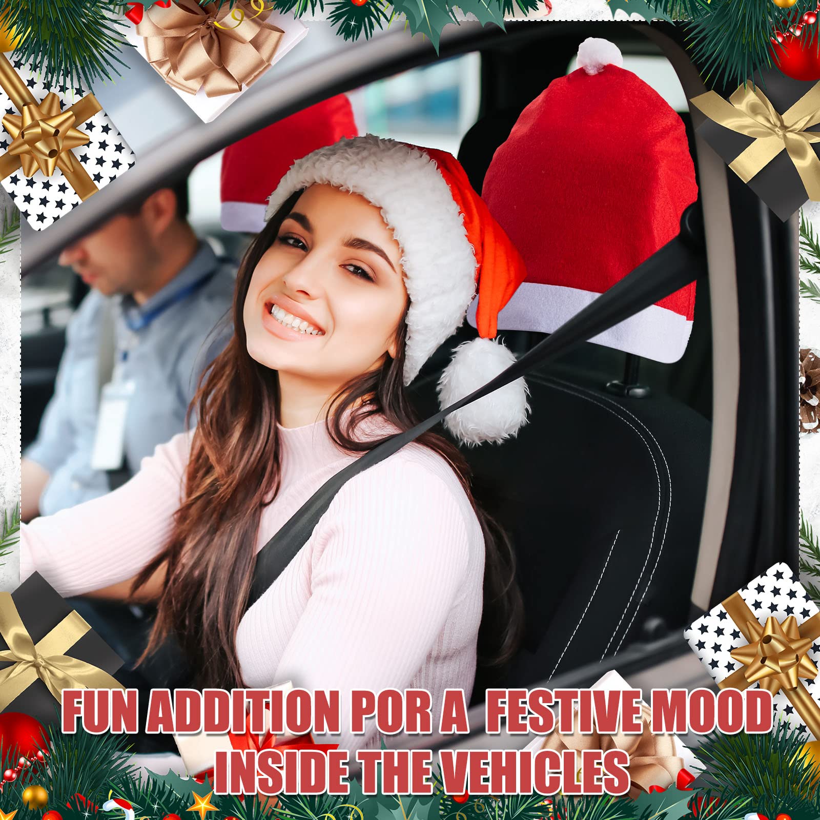 44 Pcs Christmas Car Decorations Set - Reindeer Antlers & Nose, Green Tree Decor, 12 Reflective Bulb Magnets, 22 Magnetic Wire Ornaments, 4 Headrest Covers | Holiday Car Accessories for Festive Vehicle Decoration & Christmas Party Decor