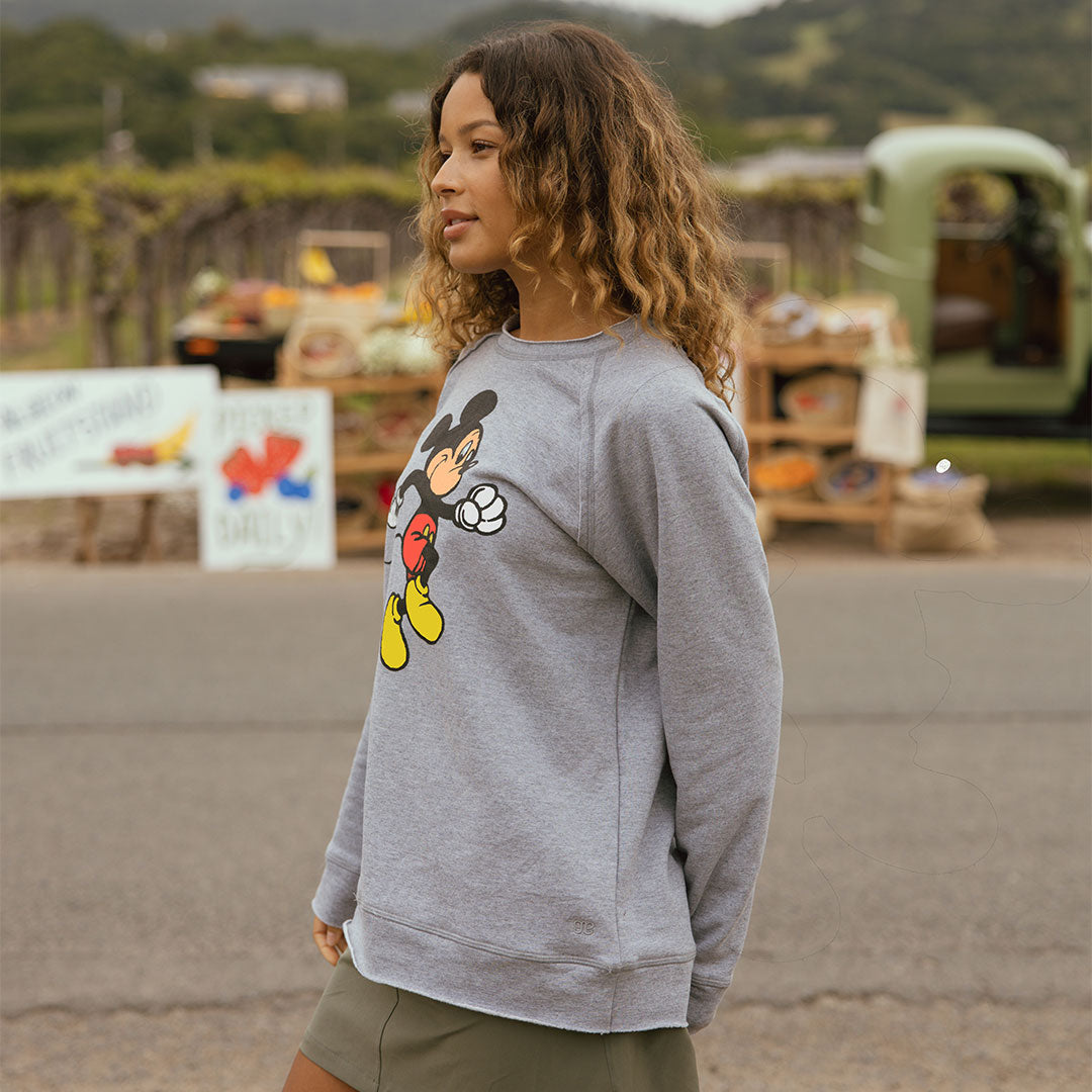 Disney Mickey Mouse Long Sleeve Crewneck Sweatshirt for Men & Women - Soft Grey Cotton Pullover for Casual Wear & Disney Theme Parties