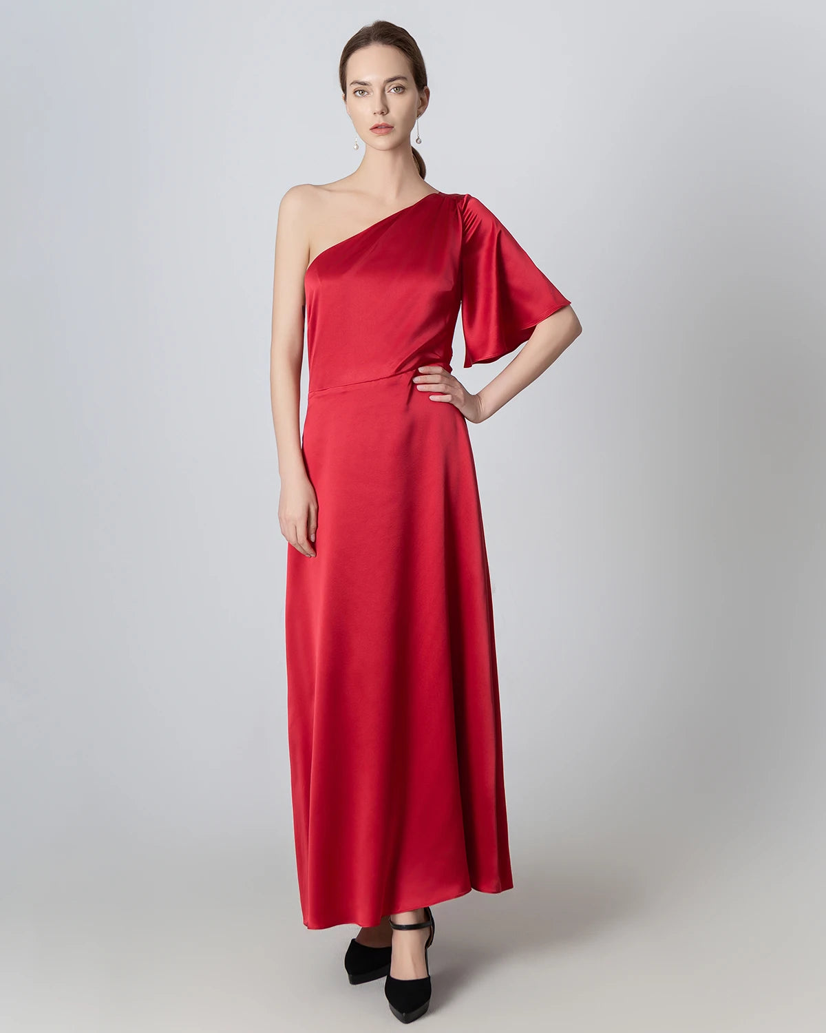 Elegant One Shoulder Tie Back Maxi Silk Dress for Women - Perfect for Weddings, Parties & Evening Events