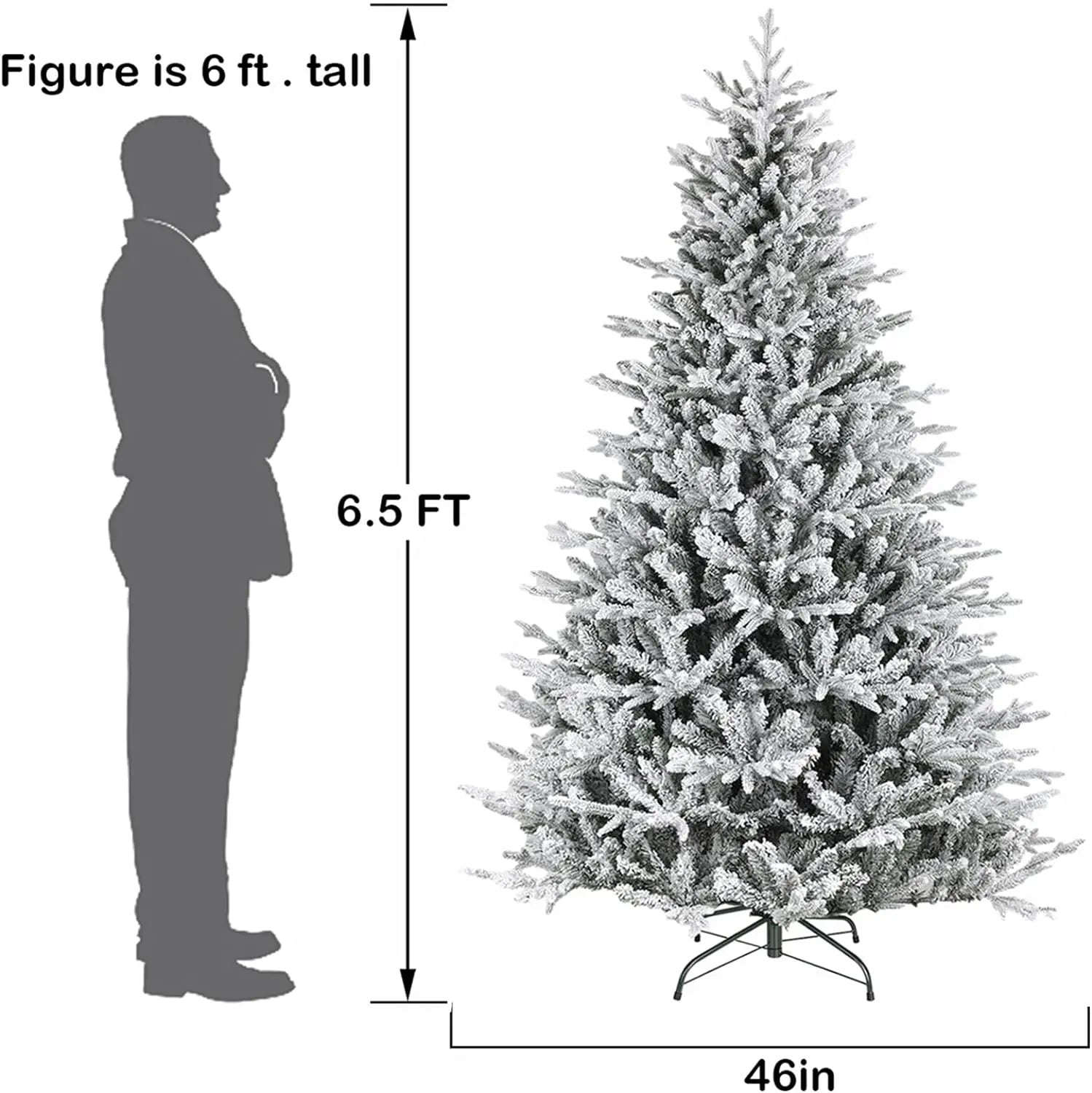 6.5'/7.5' Premium Pre-Lit Snow Flocked Artificial Christmas Tree with 11 Modes LED Lights, 800+ Branch Tips, Sturdy Metal Stand & Hinged Branches - Perfect for Living Room, Office, and Holiday Decorations