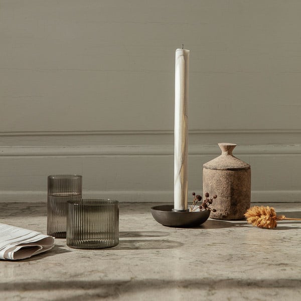 FERM LIVING Ripple Low Glasses Set of 4 - Smoked Grey Modern Drinking Glasses for Water, Juice & Cocktails - Perfect for Home Bar, Dinner Parties & Everyday Use