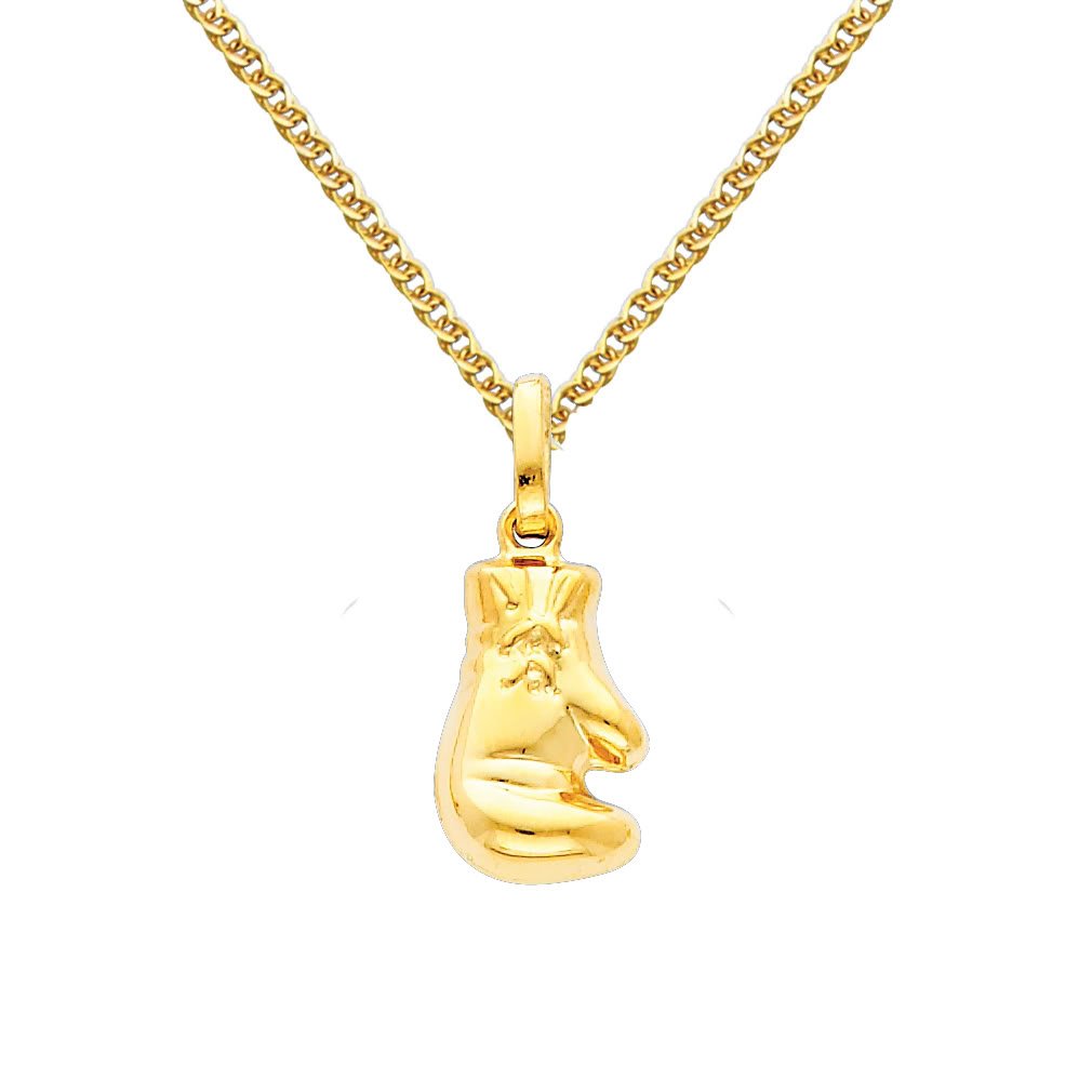 14K Yellow Gold Boxing Glove Charm Pendant with 1.5mm Flat Open Wheat Chain Necklace - Dainty Jewelry Gift for Boxers, Fighters & Sports Lovers - Perfect for Boxing Gyms, Training & Everyday Wear
