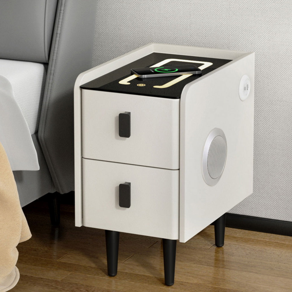 Compact Smart Bedside Table with Wireless Charging, LED Lights & Bluetooth Speaker - Modern Nightstand for Bedroom, Office, or Dorm - Perfect for Charging Devices, Reading & Relaxing (White)