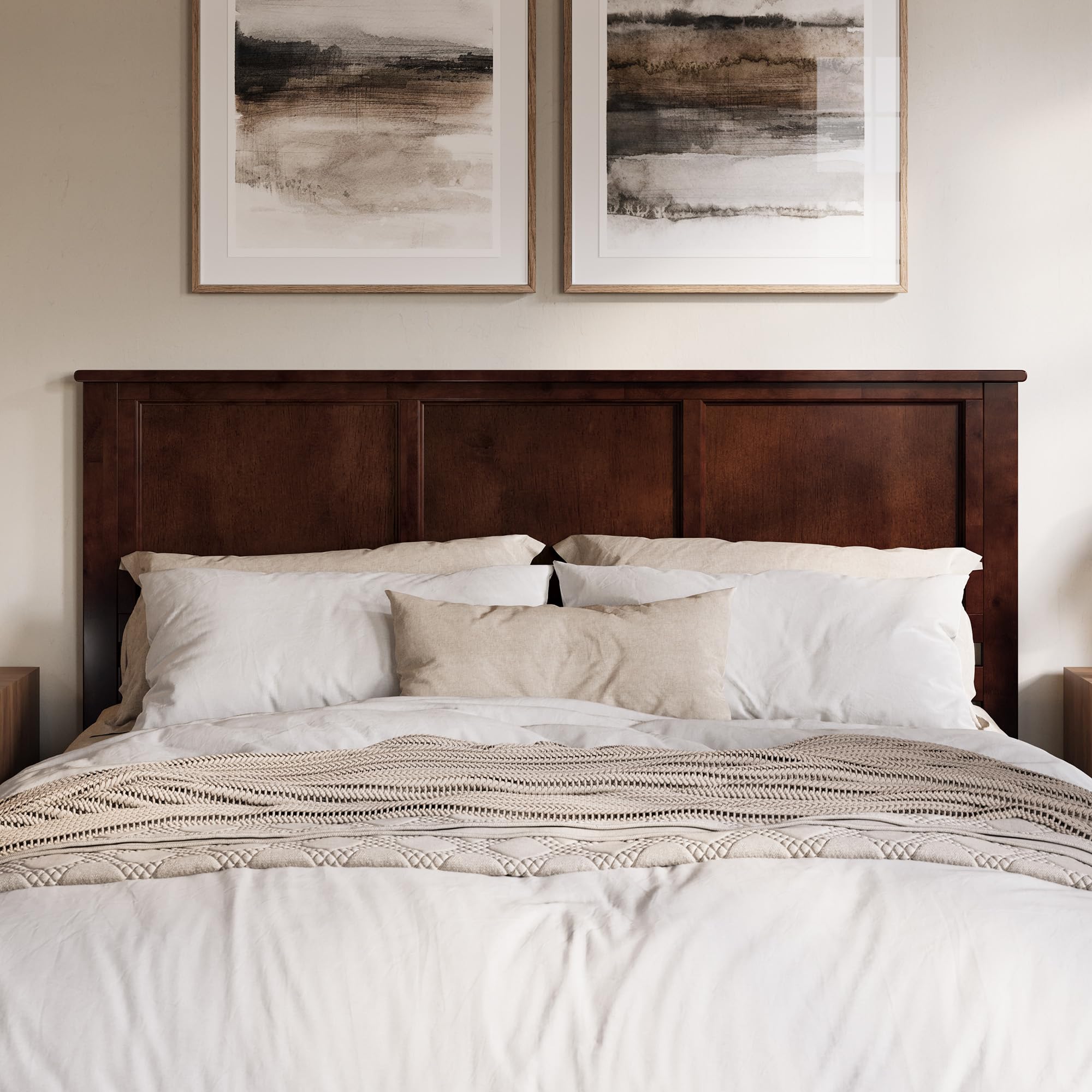 AFI Madison King Solid Wood Panel Headboard with USB Charging Ports - Walnut Finish for Modern Bedroom Decor & Master Suite Upgrade