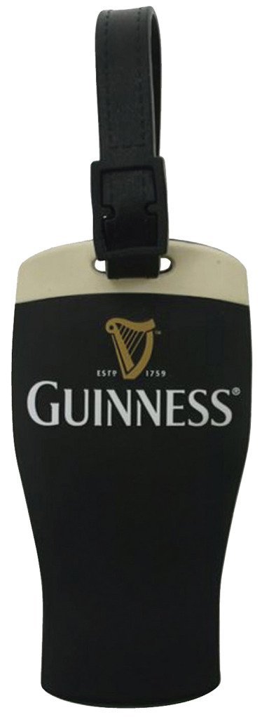 Guinness Signature Pint Black Rubber Luggage Tag - Durable Baggage ID Card Holder for Travel & Suitcases | Perfect for Airports, Business Trips & Vacation Identification