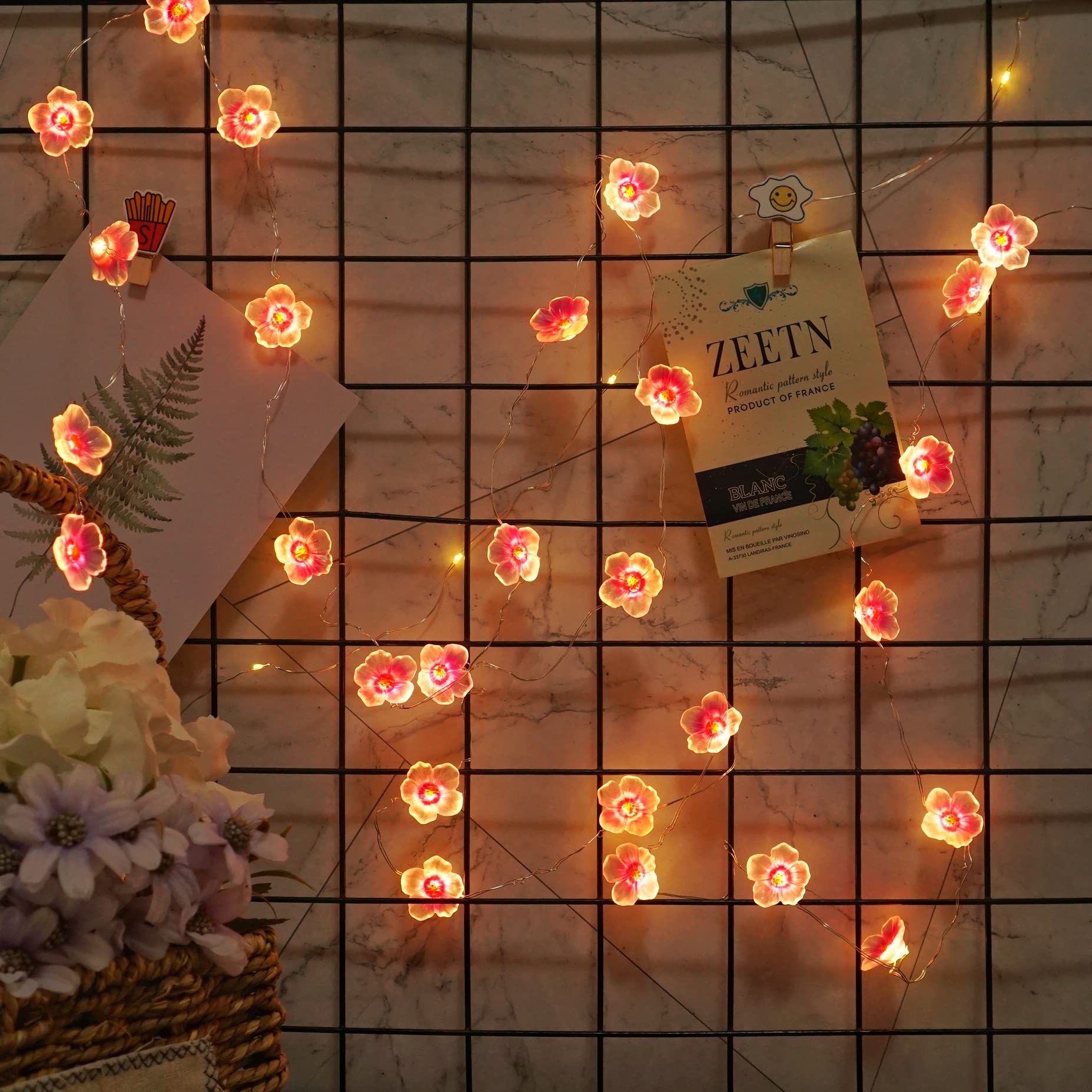 **40 LED Cherry Blossom String Lights - 13ft Pink Floral Fairy Lights with Timer & 8 Modes, Battery Operated for Indoor Decor, Bedroom, Wedding, Party (Perfect for Romantic Ambiance & Festive Celebrations)**