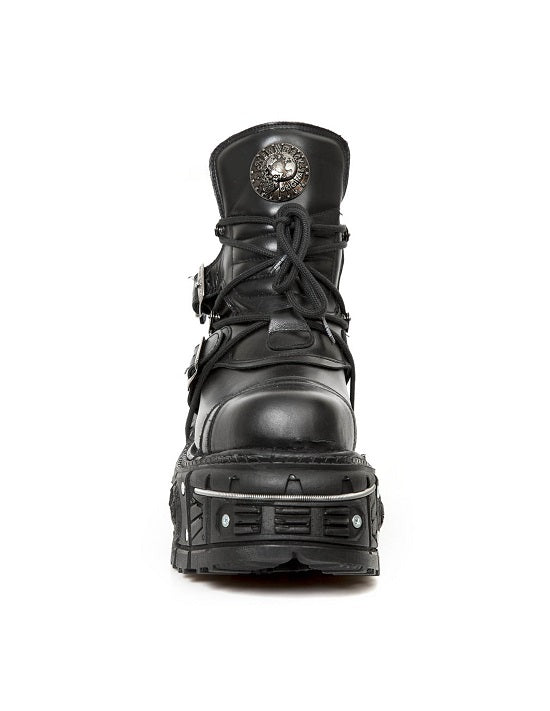 New Rock Ankle Boots - Black Leather Combat Boots with Laces for Men & Women | Perfect for Gothic Fashion, Punk Style & Everyday Wear