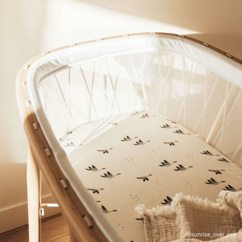 Charlie Crane Fitted Crib Sheet for Kumi Cradle & Kuko Basket - Soft Organic Cotton Baby Bedding for Nursery, Daycare & Co-Sleeping