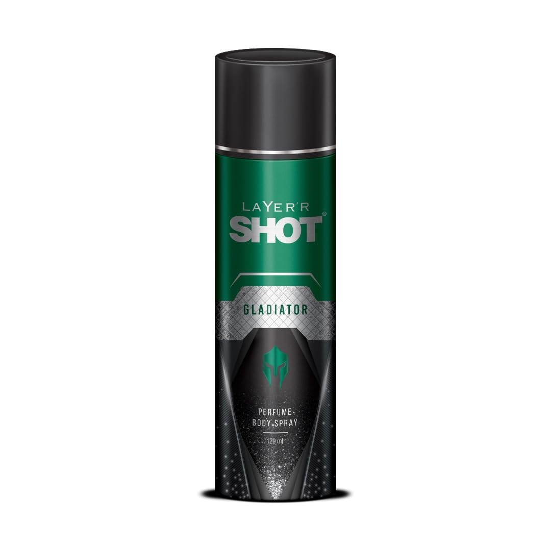 Layer'r Shot Gladiator Men's Body Spray - 120ml | Long Lasting Premium Smokey Leather Cologne for Men | Aerosol Perfume Spray | Perfect for Work, Date & Gym | Ideal Gift for Him | Fresh Fragrance for Daily Use