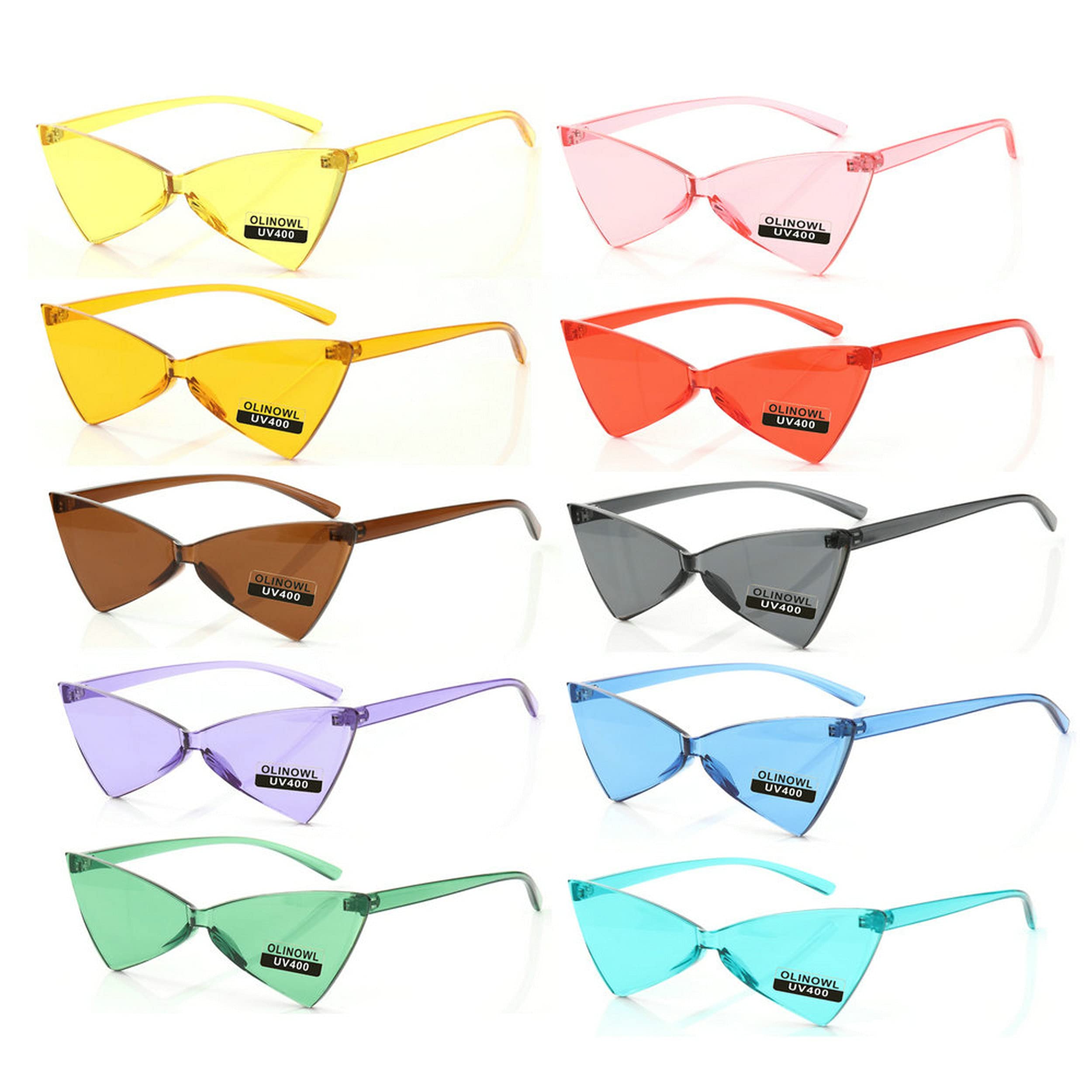 OLINOWL Triangle Rimless Sunglasses - One Piece Style Colored Transparent UV Protection Glasses for Women & Men | Fashion Accessory for Beach, Driving & Outdoor Activities
