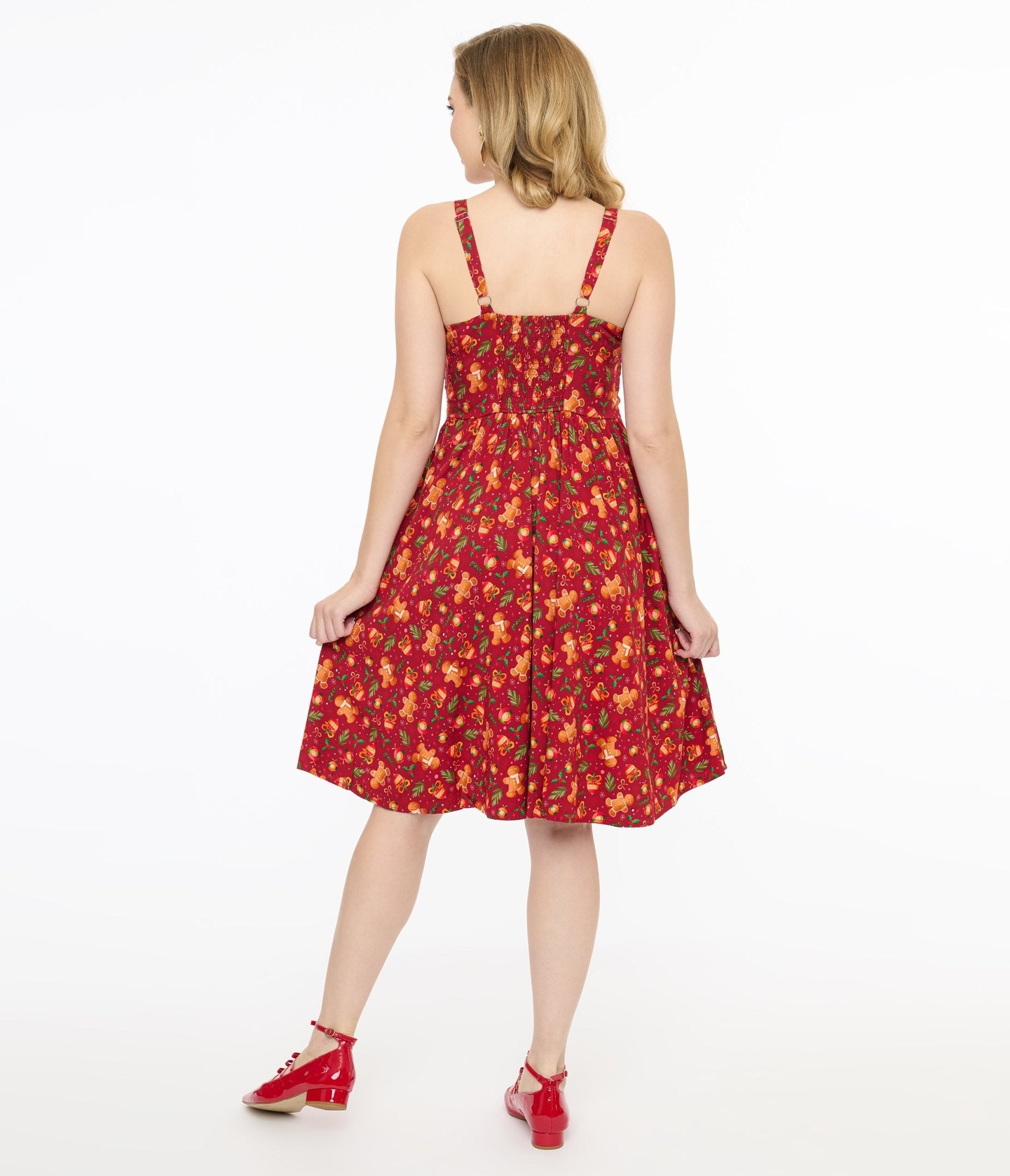 Miss Lulo 1950s Vintage Red Gingerbread Man Print Eden Fit & Flare Dress - Retro Christmas Party, Holiday Office Outfit, Festive Cocktail Attire