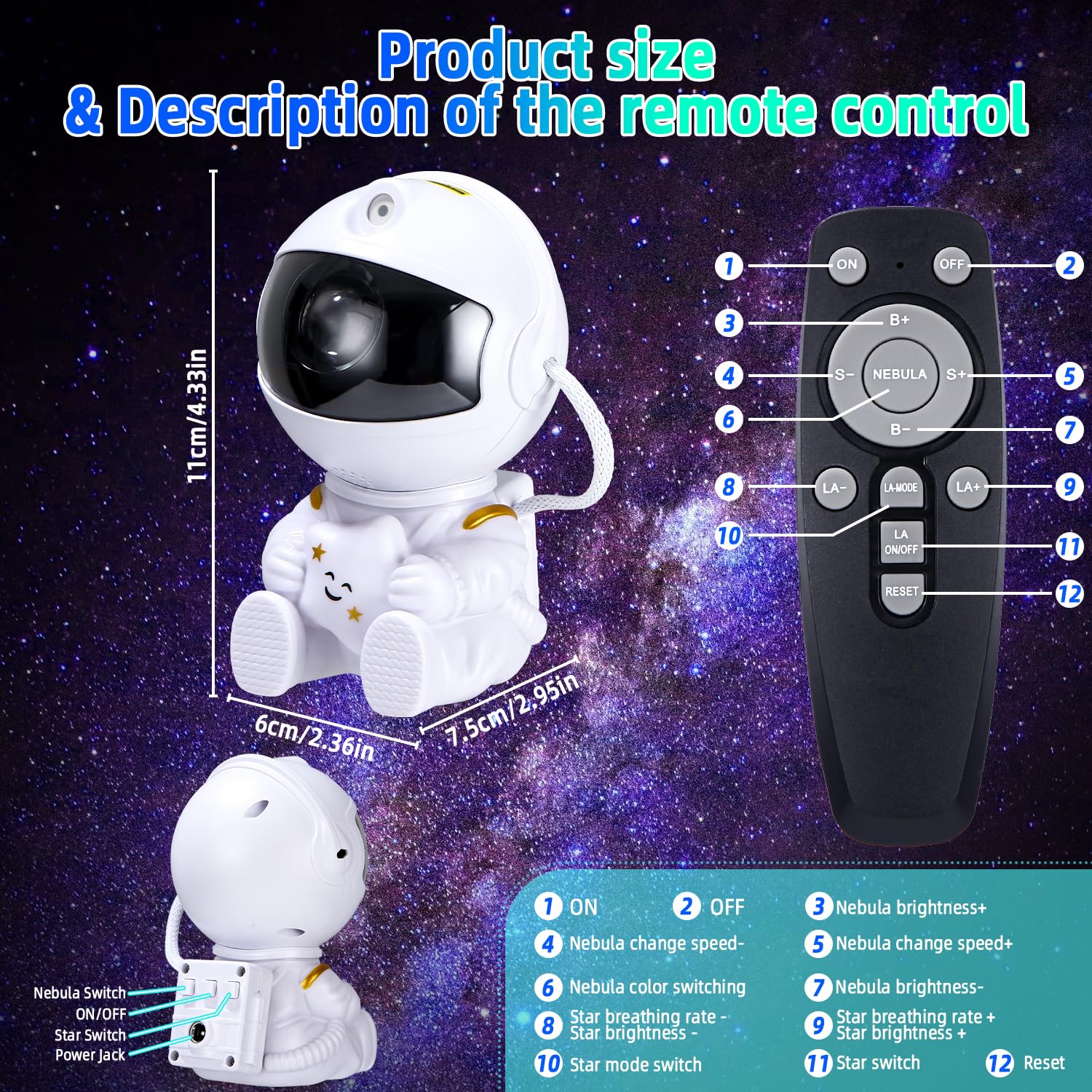 TIDEVAN Astronaut Star Projector Lamp with 360° Rotation, Timer & Remote Control - Galaxy Night Light for Kids & Adults Bedroom, Nursery, Home Theater Decor, Relaxation & Sleep Aid