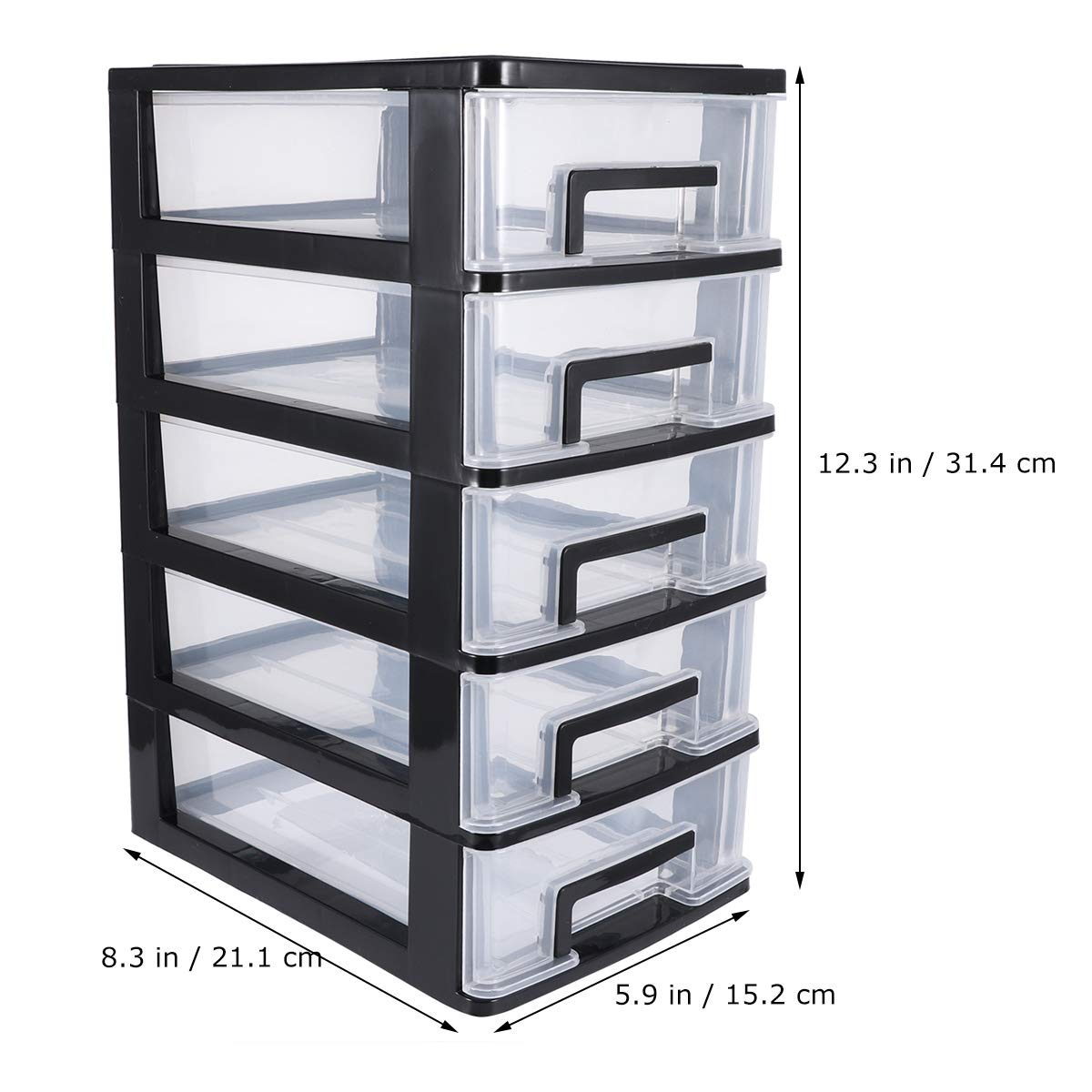 5-Layer Clear Plastic Drawer Organizer - Black Desktop Storage Cabinet with Stackable Drawers for Office, Craft Room & Home Organization