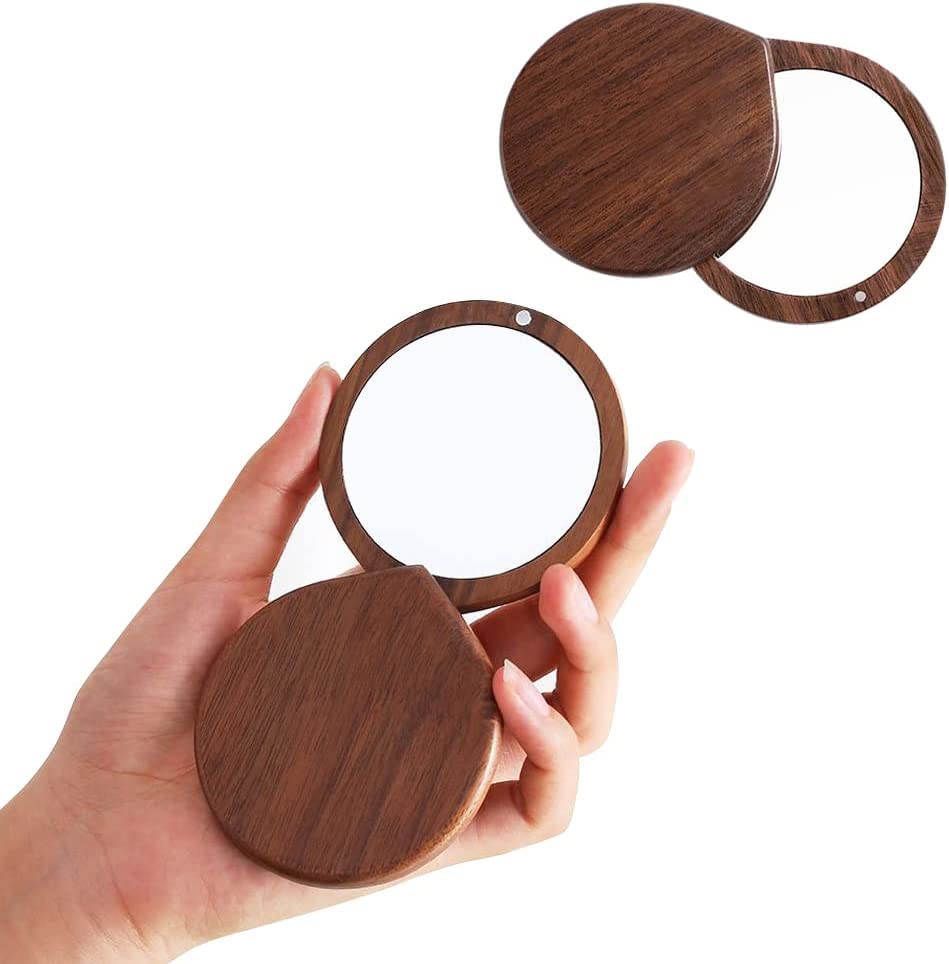 Portable Wooden Compact Mirror for Women - Small Travel Makeup Mirror with Case, Perfect for Purses, Handbags & On-the-Go Touch Ups | Ideal for Travel, Home & Office Use