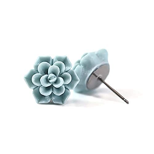 Hypoallergenic Succulent Earrings for Sensitive Ears - Aqua Color Pure Titanium Jewelry | Perfect for Daily Wear, Gift Giving & Special Occasions