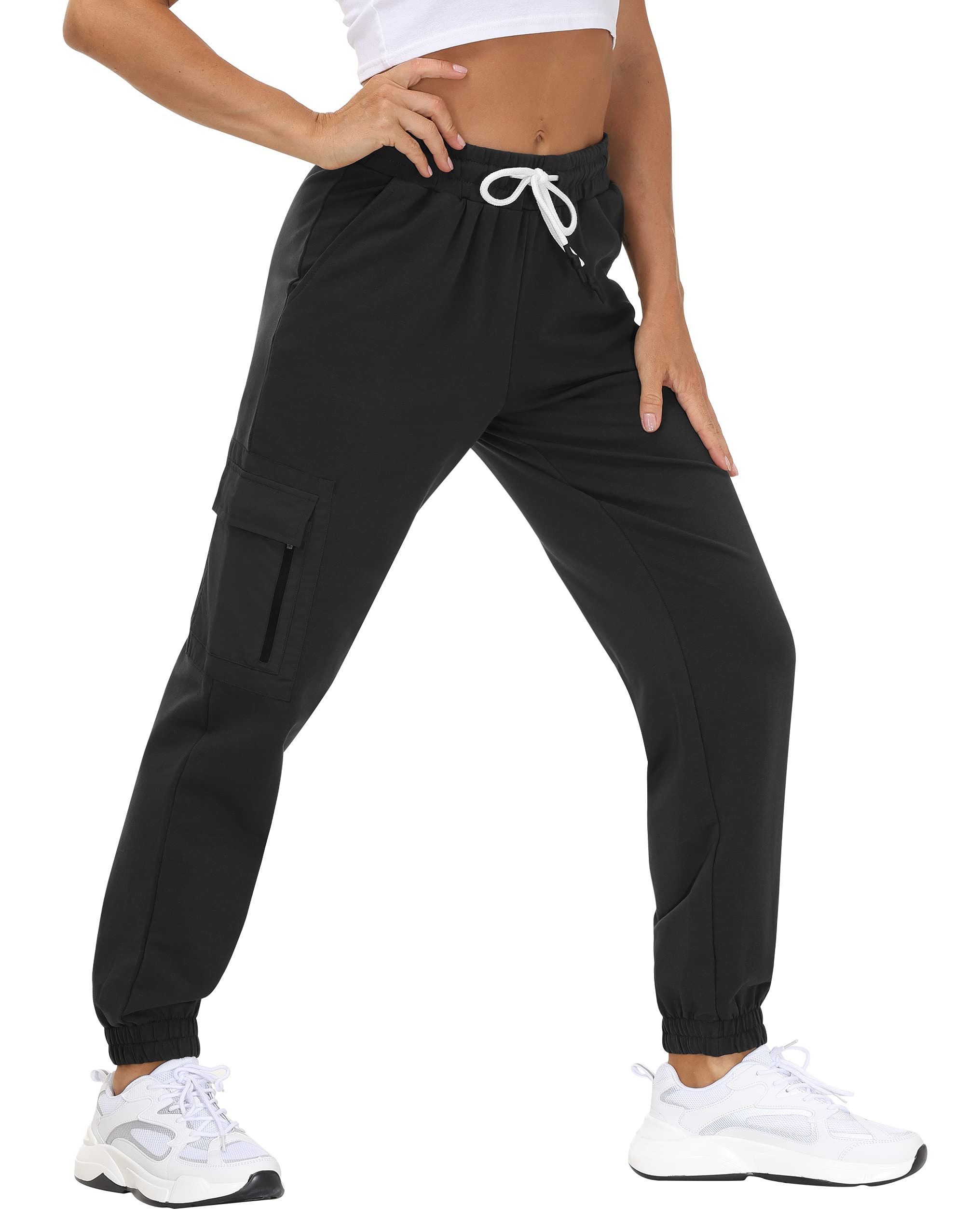 Women's High Waisted Cargo Sweatpants - Soft Cotton Jogger Pants with Pockets, Loose Fit Workout Pants for Yoga, Running, Gym & Lounge Wear