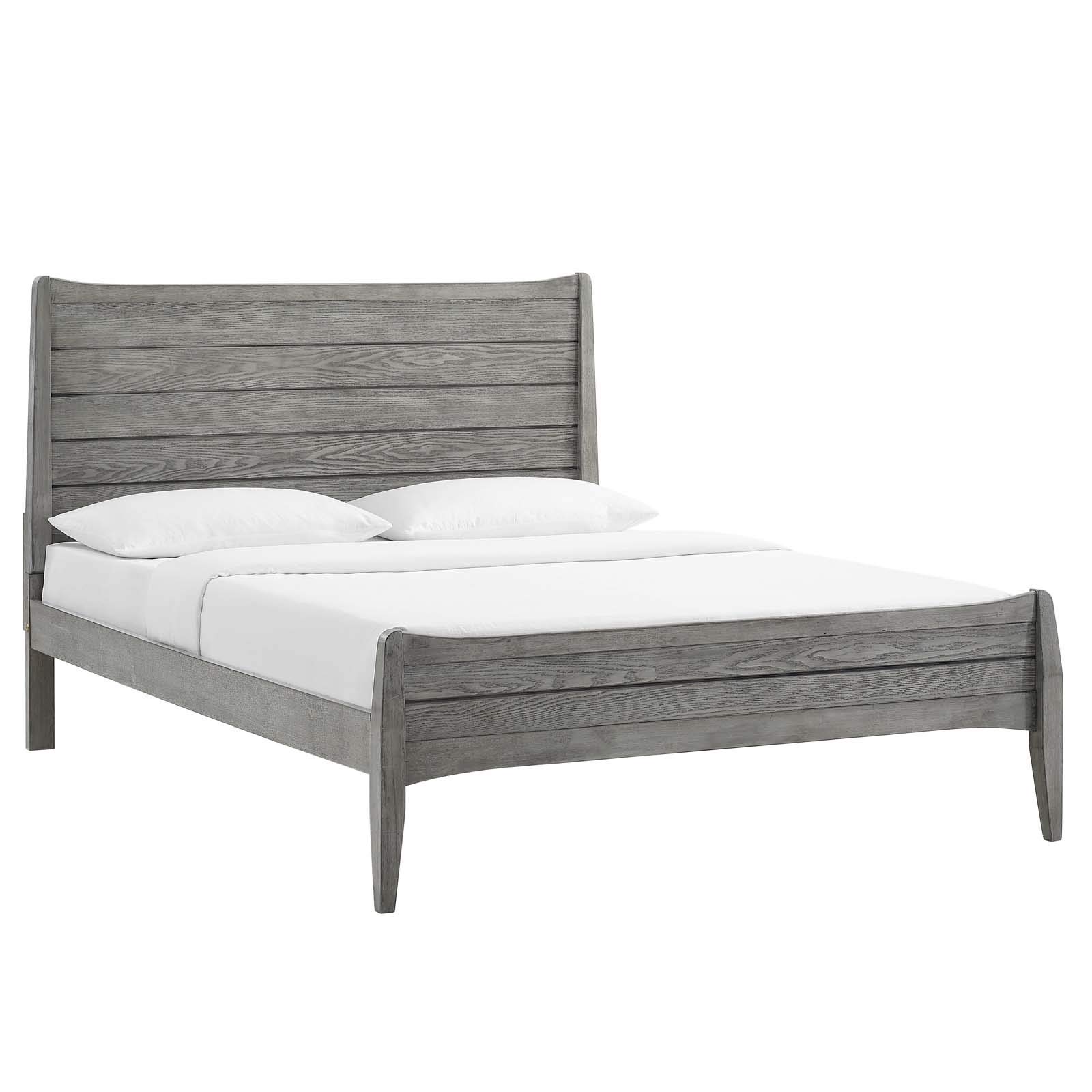Modway MOD-6724-GRY-SET 3-Piece Gray Wooden King Size Bedroom Set with Platform Bed & Nightstands - Modern Bedroom Furniture for Master Suite & Guest Rooms