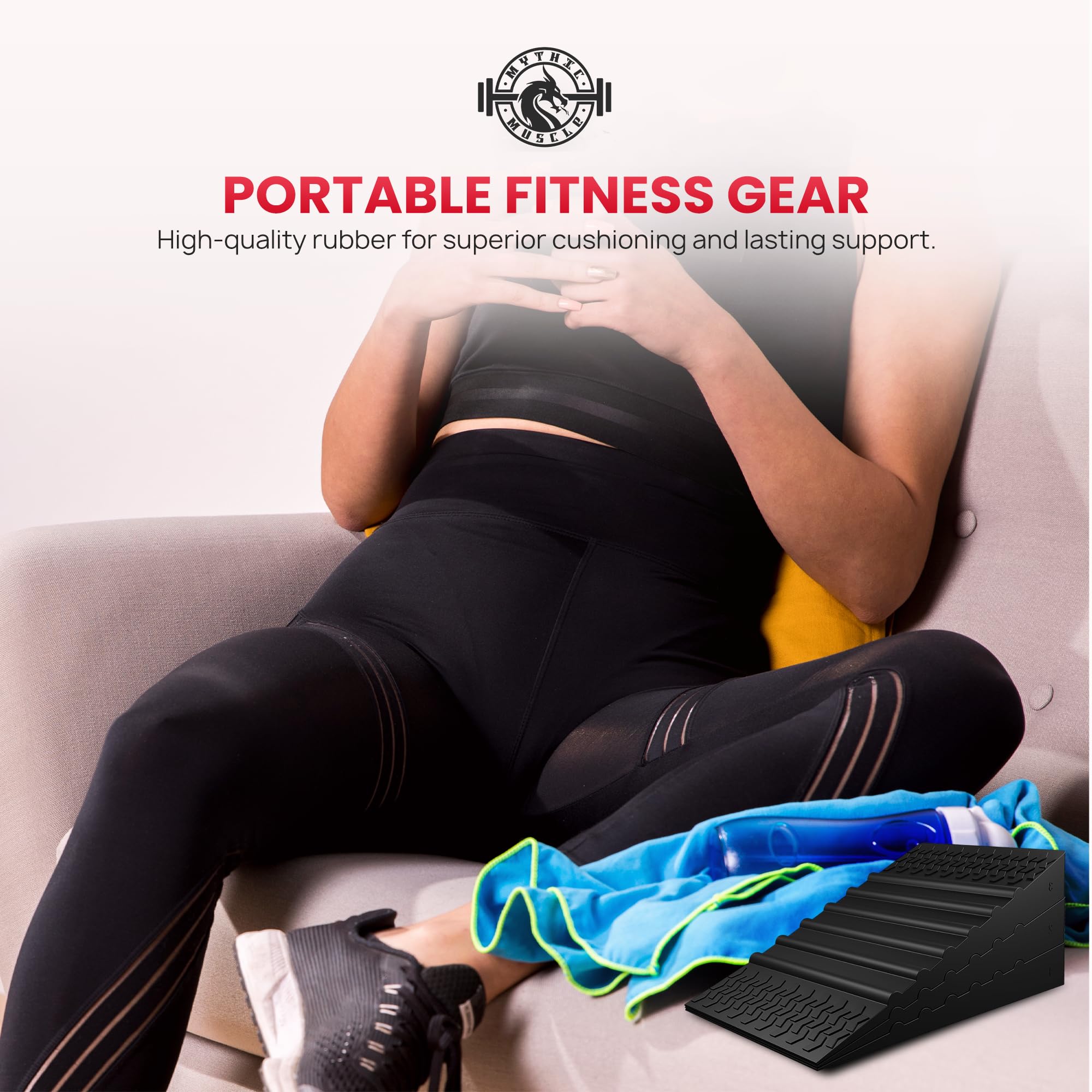 Adjustable Squat Wedges for Heels - 6-Piece Stackable Exercise Wedge for Elevated Squats, Non-Slip Squat Blocks for Strength & Balance Training - Durable 1200 lbs Capacity with Resistance Bands & Carry Bag - Perfect for Home Gym, CrossFit, and Weightlifting Workouts