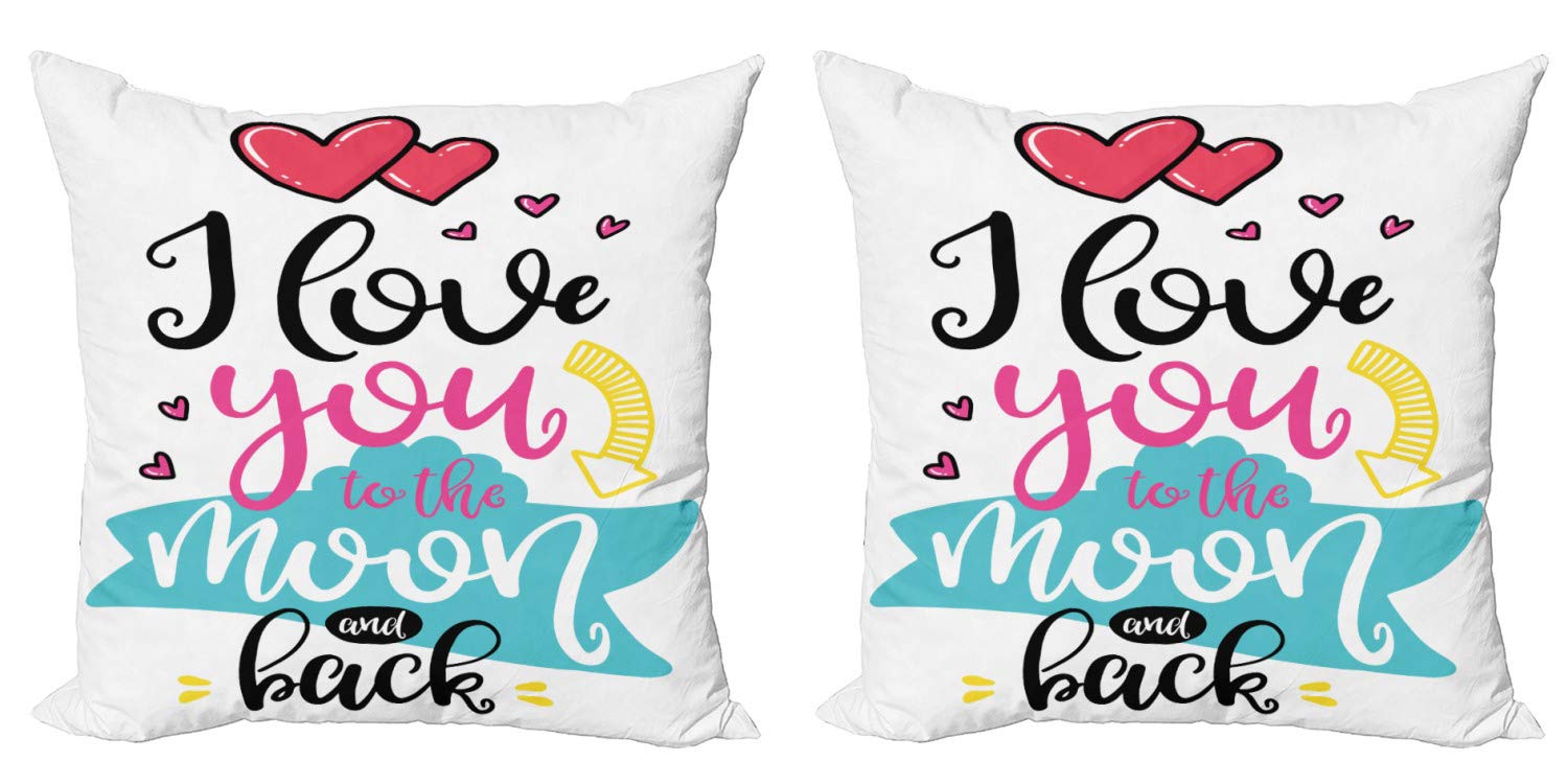 Ambesonne I Love You to The Moon and Back Decorative Throw Pillow Covers (Pack of 2) - 20 Inch Multicolor Cushion Covers for Couples, Romantic Home Decor for Living Room, Bedroom & Couch - Perfect Gift for Anniversary, Valentine's Day & Wedding