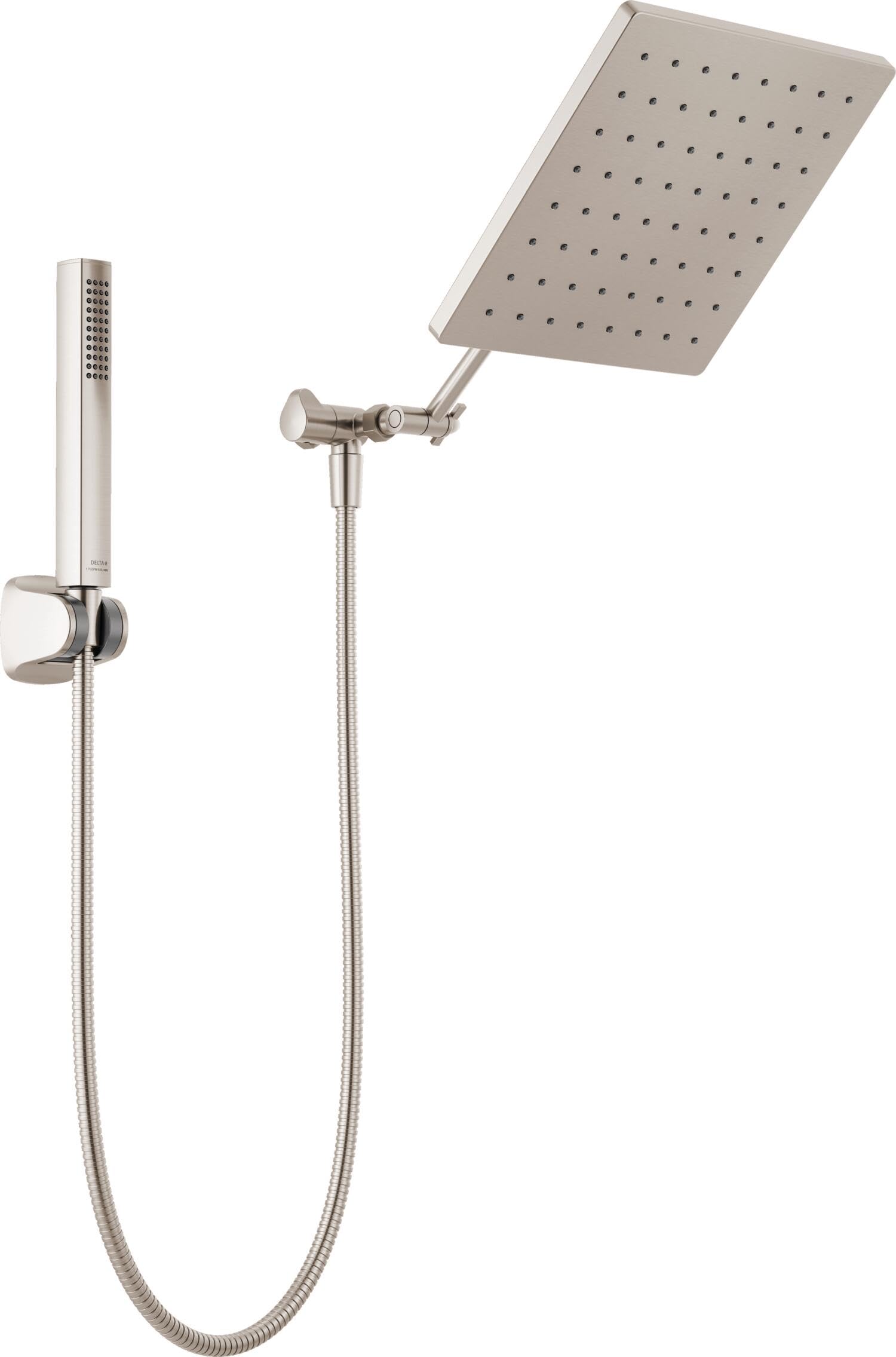 Delta Faucet 10-Inch Raincan Shower Head with Handheld Shower Combo - Brushed Nickel Square Rainfall Shower Head - 1.75 GPM Flow Rate - Spotshield Finish - Perfect for Luxurious Spa-Like Showers and Easy Cleaning (Model 75527-SN)