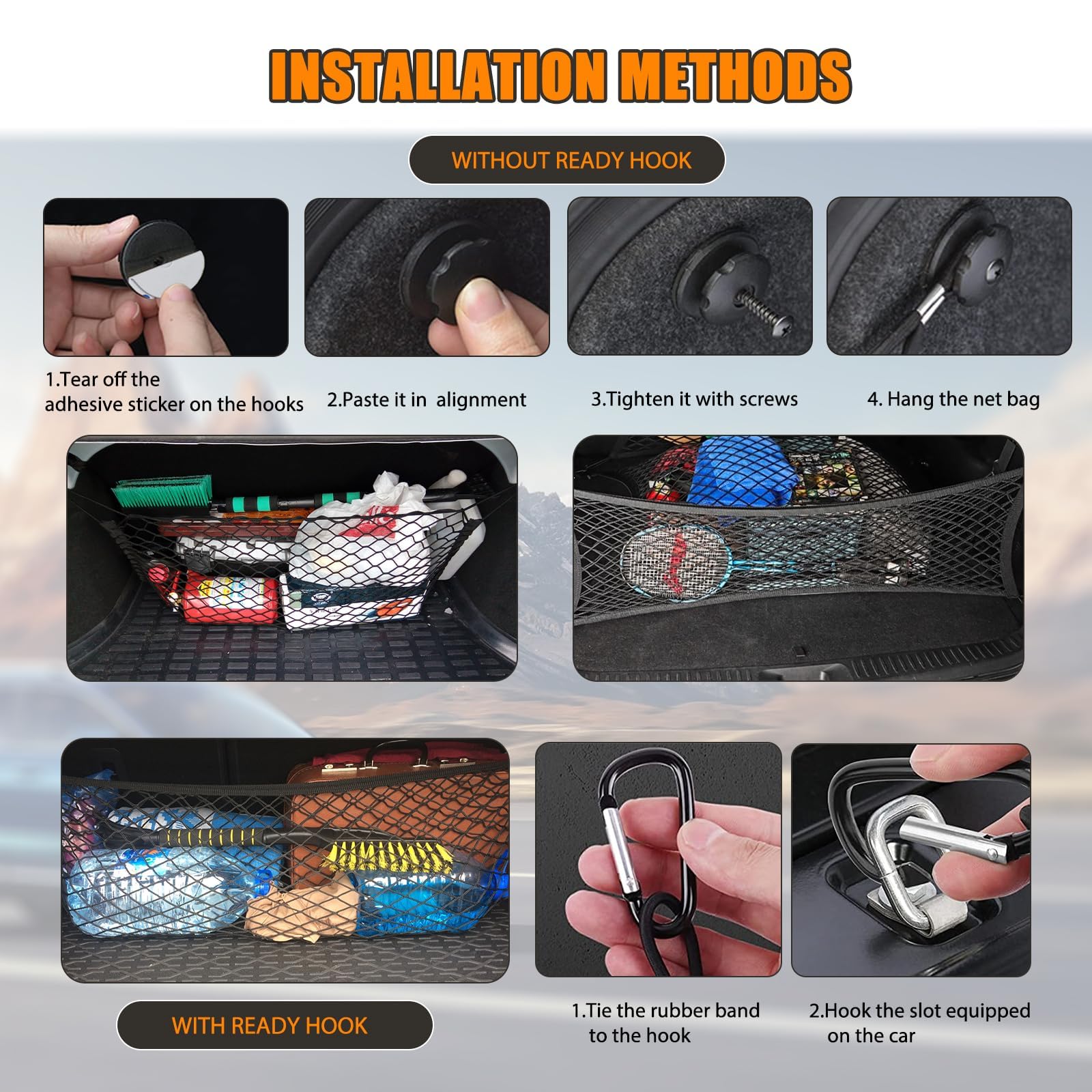 43.3” x 15.7” Universal Cargo Net Trunk Bed Extender - Heavy Duty Mesh Truck Bed Organizer with Metal Hooks - Car Exterior Accessories for Secure Storage - Perfect for SUVs, Pickup Trucks & Road Trips