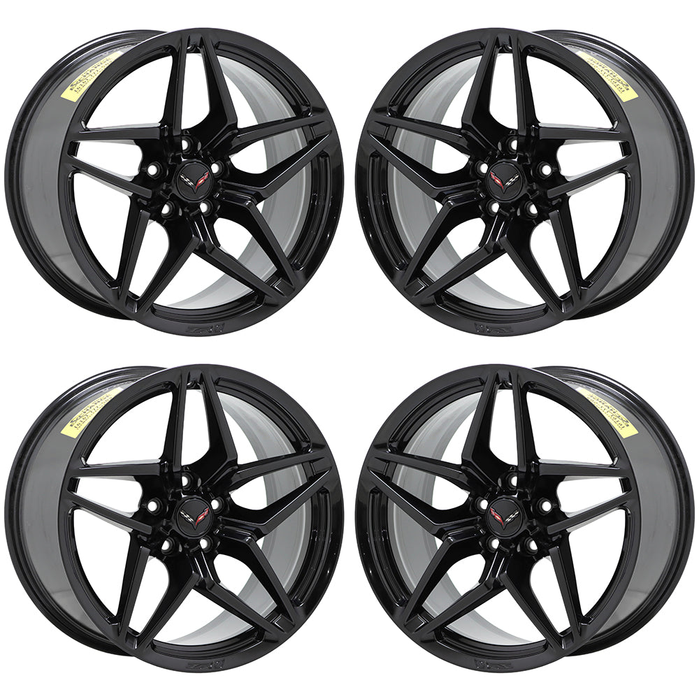 19 & 20 Corvette C7 ZR1 Z06 Grand Sport Black OEM Wheel Set 5926 5930 - Replacement Wheels for Performance Driving & Car Shows
