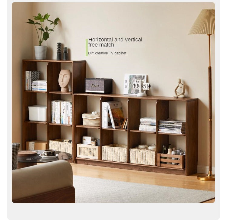 Solid Black Walnut Wood Bookshelf with Free Lattice Combination - Stylish Storage for Home Office, Living Room & Library