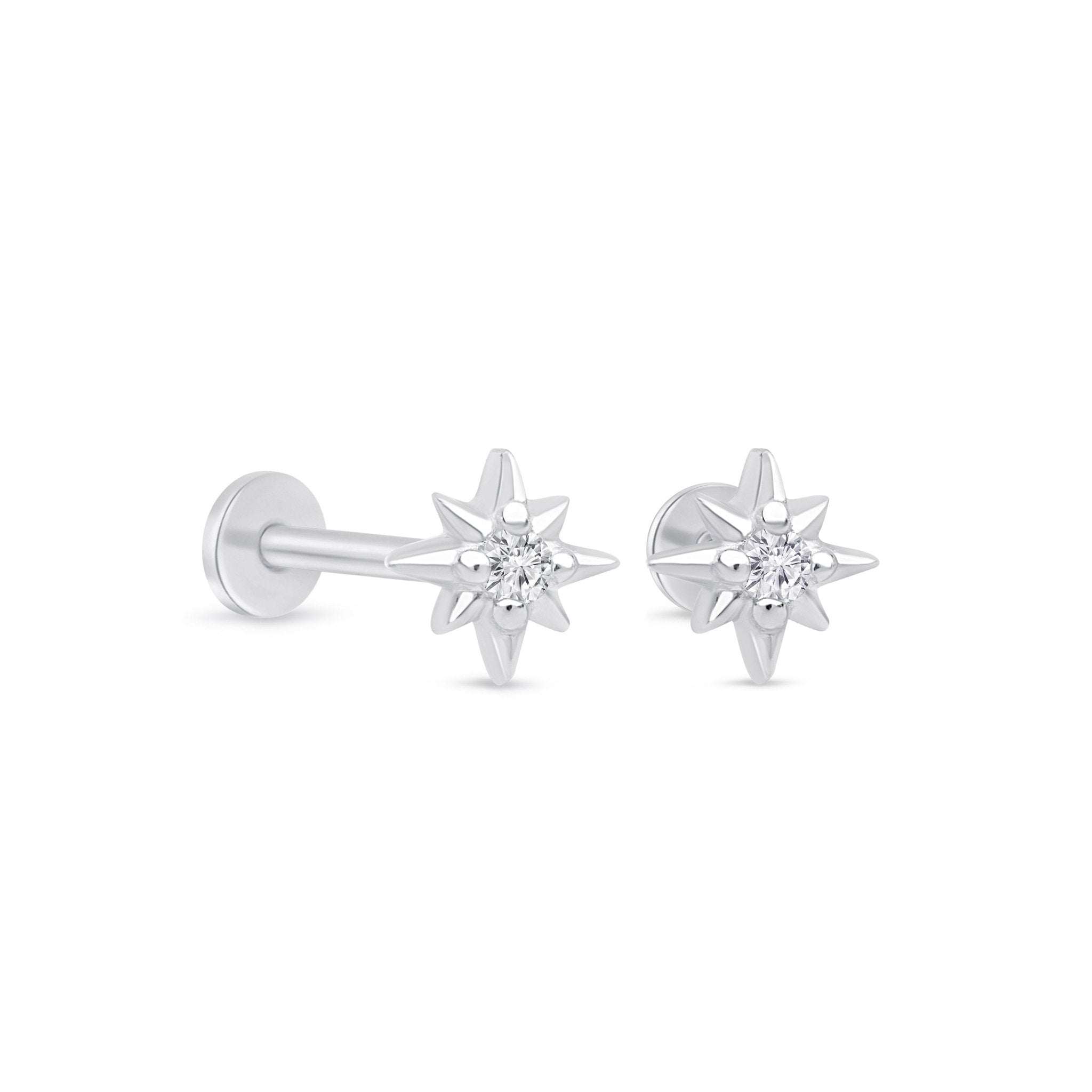 14k White Gold Gemstone Starburst Flat Back Stud Earrings - Elegant & Dainty Jewelry for Women, Perfect for Parties, Weddings & Everyday Wear