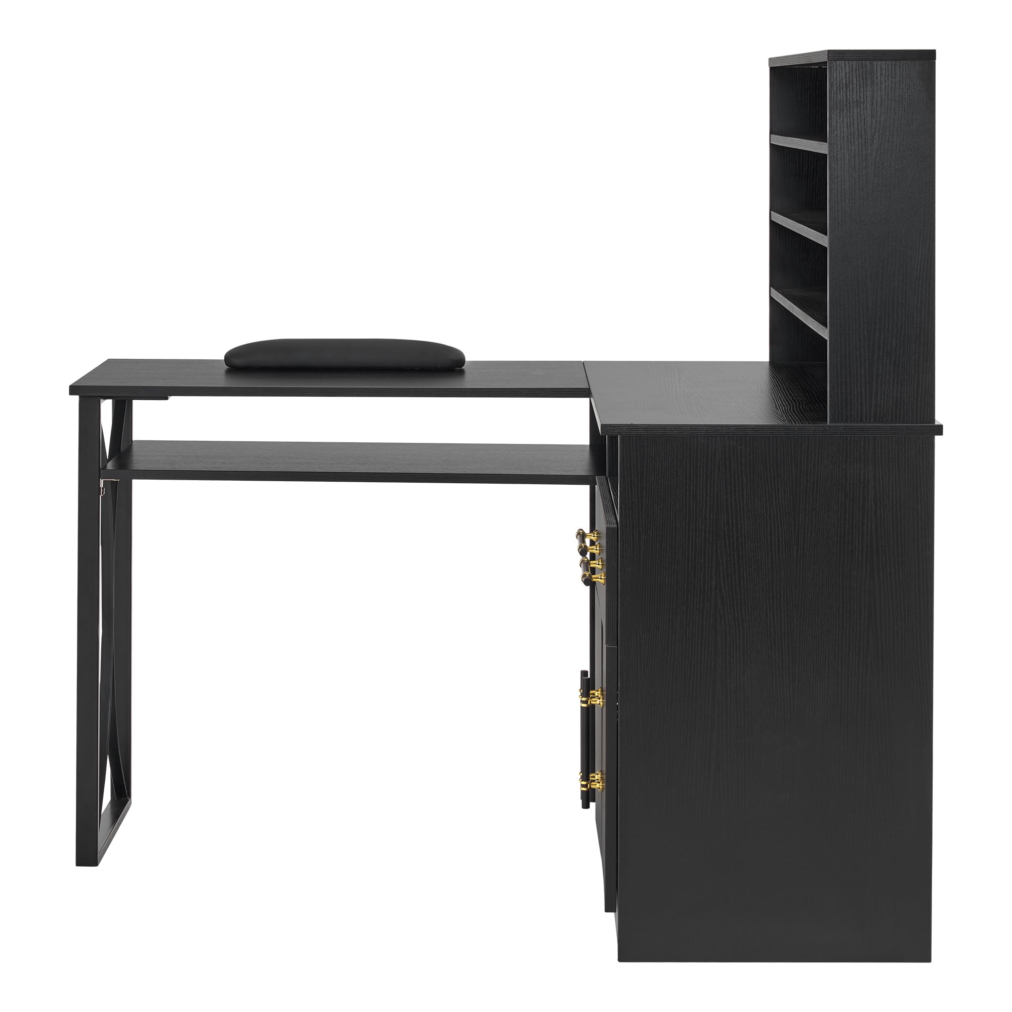 Professional L-Shaped Nail Desk with Storage Drawers & Cabinets - BarberPub Manicure Workstation for Salon & Home Use - Efficient Organization Nail Table 2833 (Black) - Perfect for Nail Technicians & Beauty Professionals