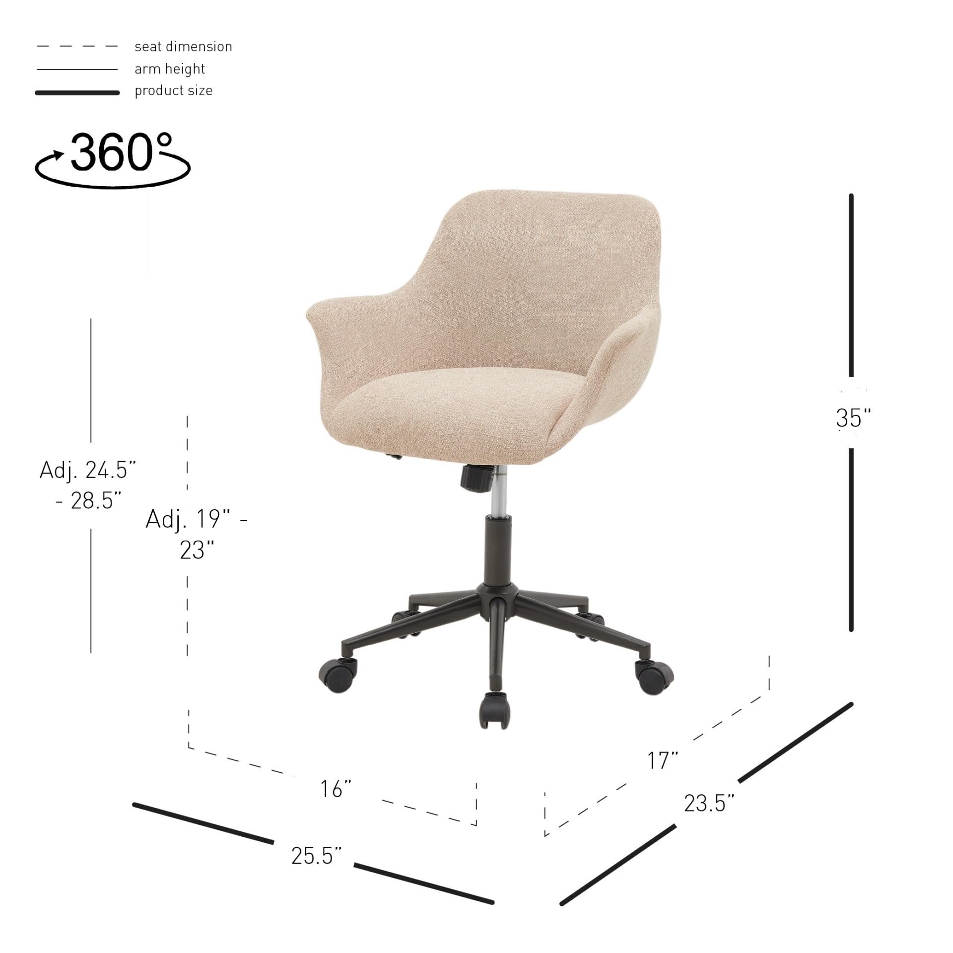 Kepler KD Fabric Office Chair - Ergonomic Mesh Back, Adjustable Height, Swivel Rolling Desk Chair for Home & Office - Beige | Comfortable Seating for Work, Study & Gaming