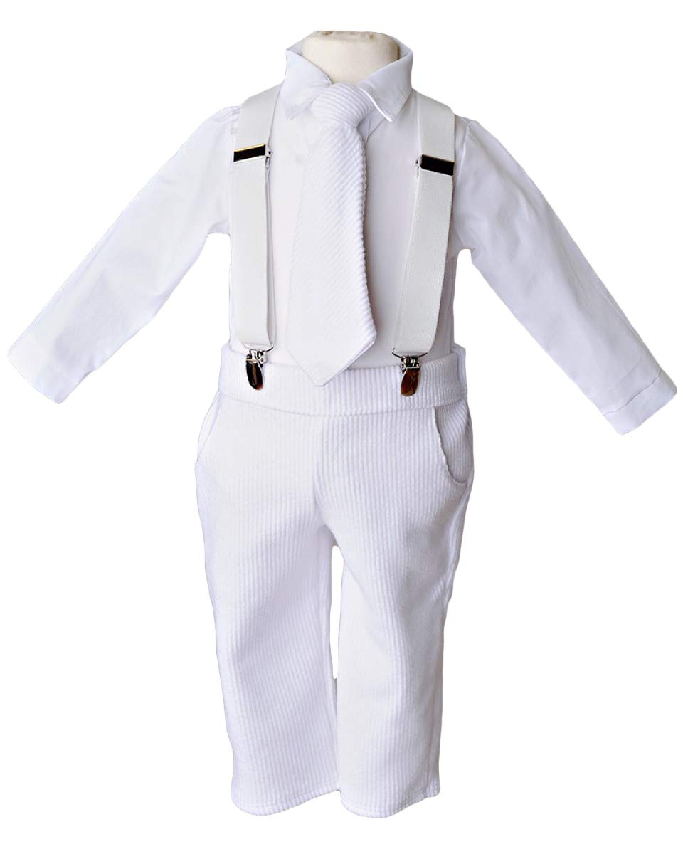 Baby Boys Christening Outfit 4-Piece Set with Suspenders - Perfect for Baptism, First Communion & Special Occasions