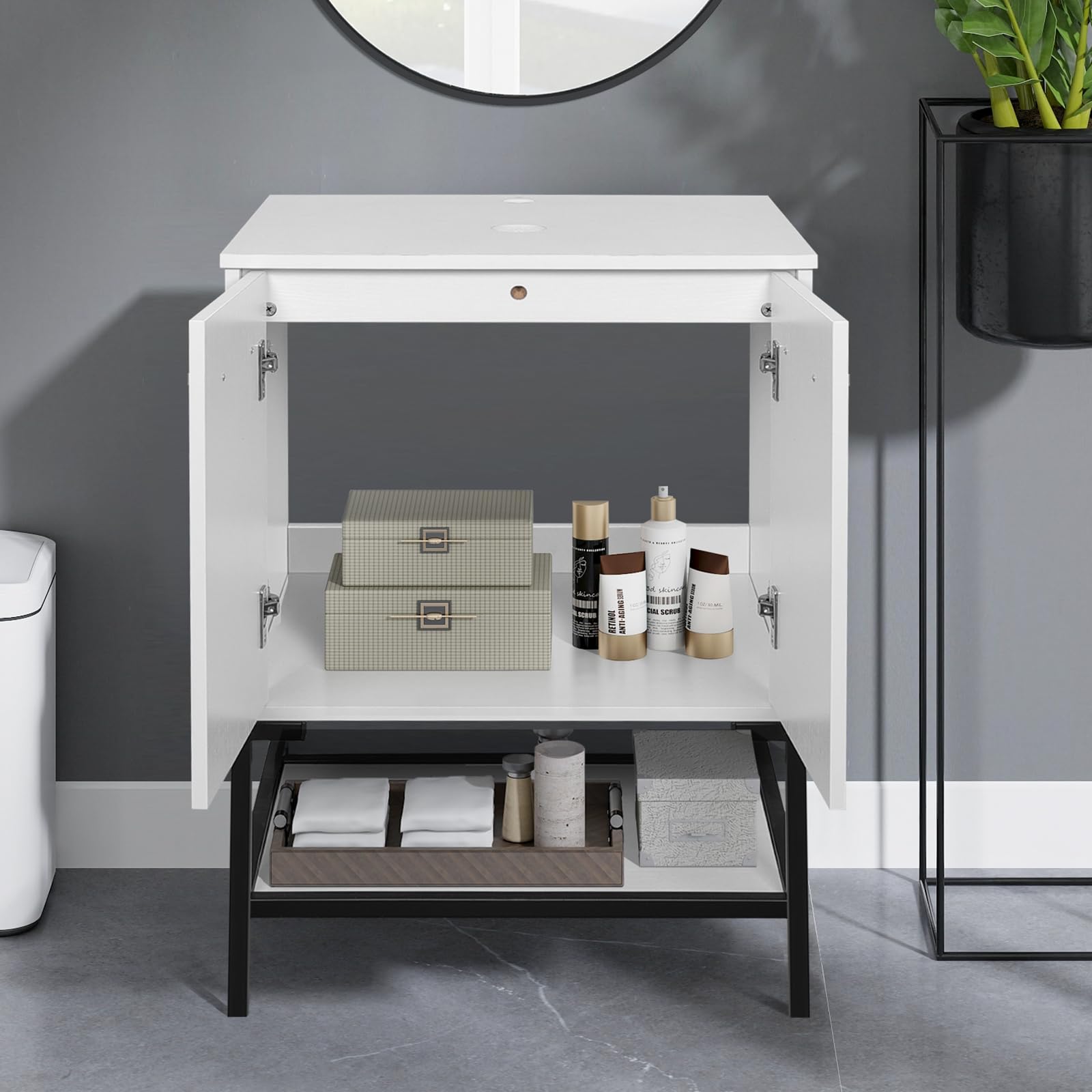 YOURLITE 24 Inch Modern White Bathroom Vanity Set with Mirror, Ceramic Vessel Sink & Faucet - Stylish Space-Saving Design for Small Bathrooms, Powder Rooms & Apartments