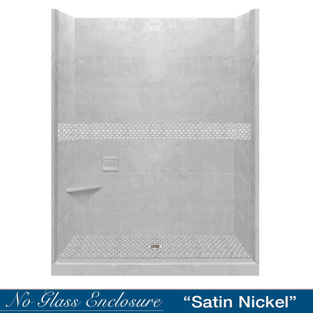 60 Alcove Portland Cement Sistine Stone & Jewel Stone Accent - DIY Shower Remodel Kit for Bathroom Renovation | Waterproof Tile Backer Board for Wet Areas | Perfect for Home Improvement Projects