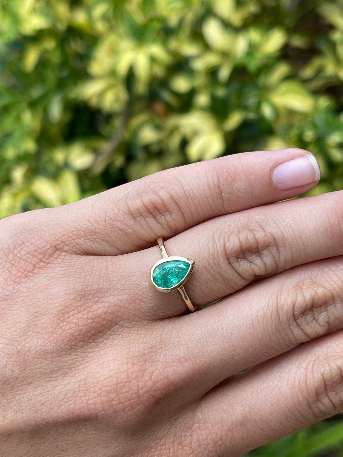 1.83tcw Rich Medium Sea Green Teardrop Pear Emerald Bezel Solitaire Ring in 14K Gold - Perfect for Engagement, Anniversary & Special Occasion Jewelry Gifts