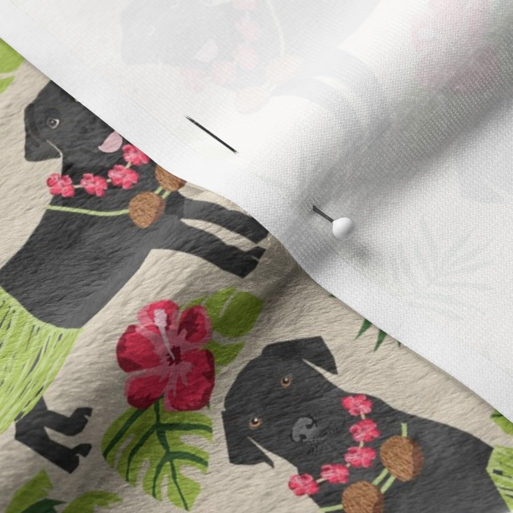 Black Lab Tropical Hawaii Islands Dog Breed Tan Labrador Retriever Printed Minky Fabric by The Yard - Soft Plush Material for Sewing Baby Blankets, Quilt Backing & DIY Crafts - Perfect for Nursery Decor, Pet Accessories & Home Textile Projects