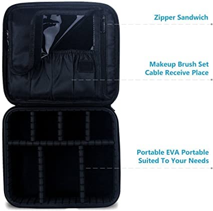NH Fashion Hub Travel Makeup Case Organizer - Portable Storage for Cosmetics & Brushes (Black) - Perfect for Artists & Travel