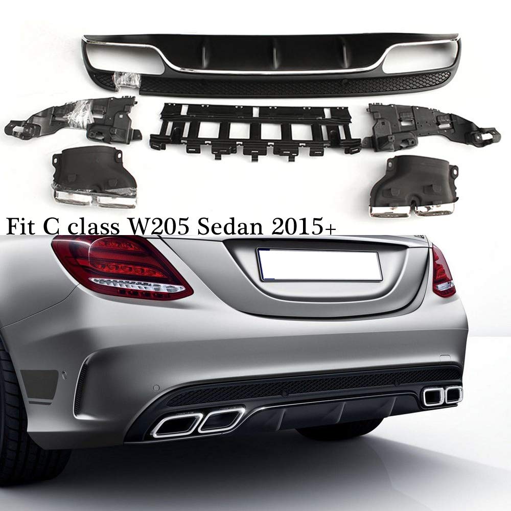 Premium Stainless Steel Exhaust Tip & Diffuser for 2015+ Mercedes Benz C-Class W205 4-Door Sport Sedan - Enhances Performance & Style for Racing & Daily Driving