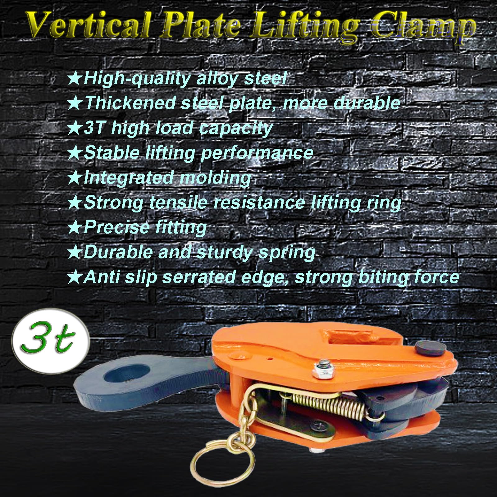 INTBUYING Vertical Plate Lifting Clamp with Lock - 6614lbs Capacity Heavy Duty Steel Plate Clamp for Sheet Metal, Industrial Hoist Hook & Chain Applications - Perfect for Construction, Manufacturing and Warehouse Material Handling