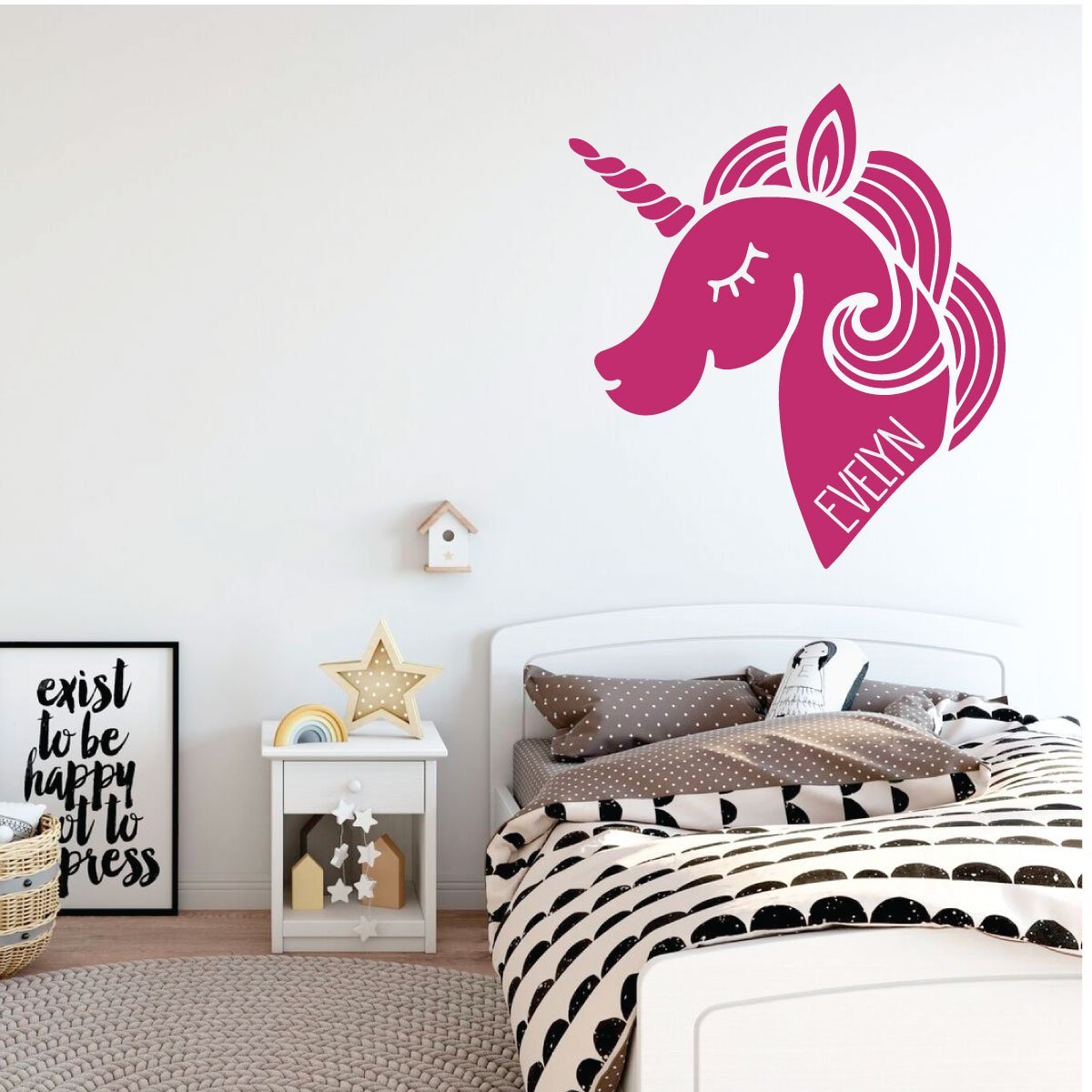 Personalized Left Facing Unicorn Wall Decal - Premium Vinyl Decoration for Girls Bedroom, Playroom & Bathroom - Kids Room Decor - Perfect for Birthday Gifts & Nursery Wall Art