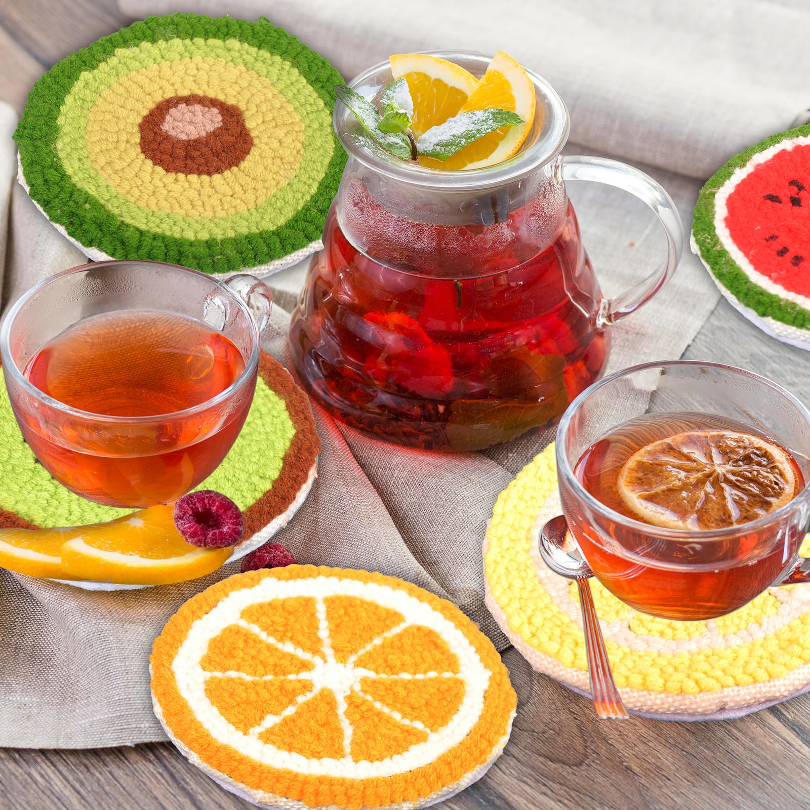 6PCS Punch Needle Coaster Kit for Beginners - DIY Embroidery Coaster Set with Adhesive Felt, Yarn & Hoop Tools - Handmade Tufted Car & Drink Coasters - Perfect for Adults & Kids Crafts, Home Decor & Gift Ideas