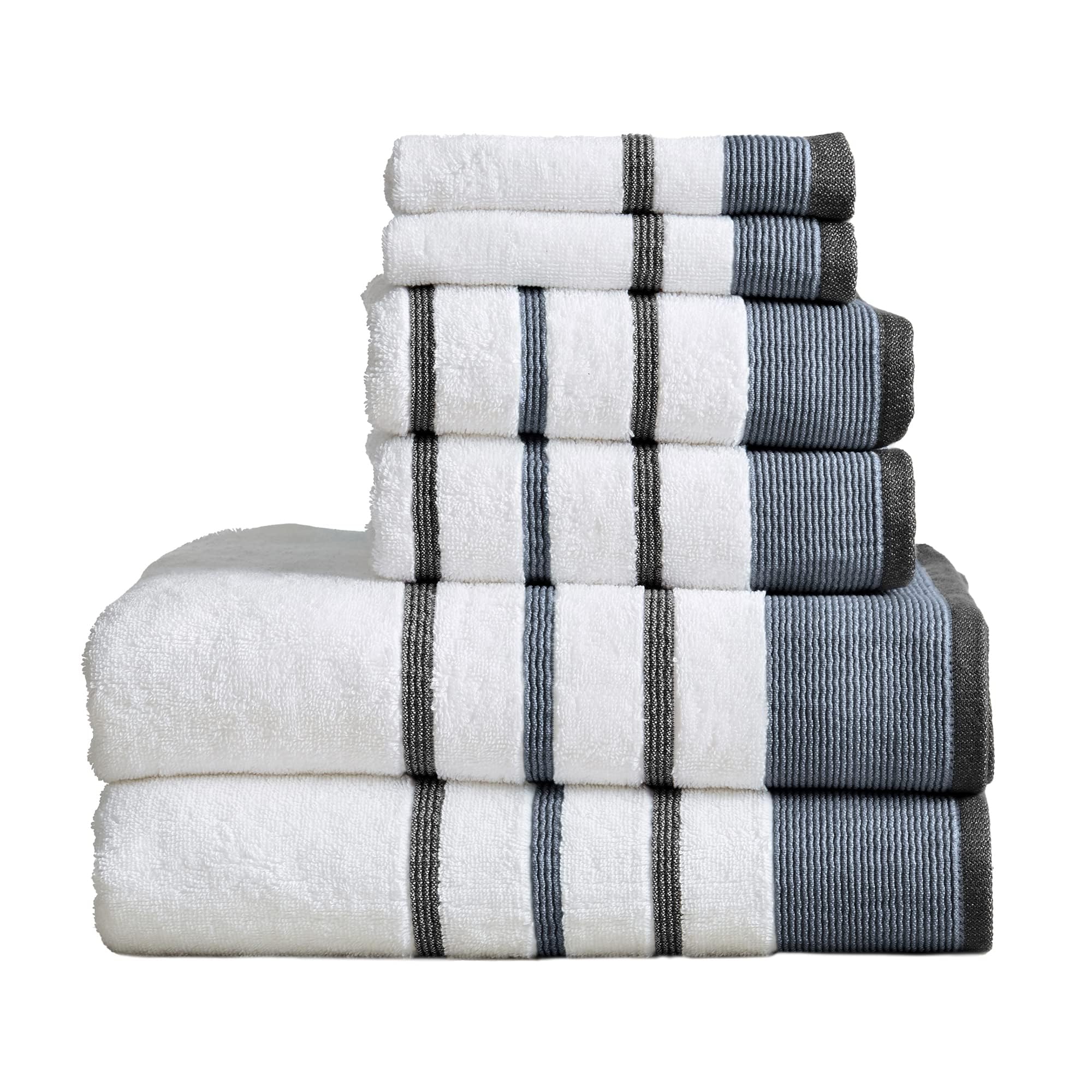 Great Bay Home 6-Piece Decorative Bath Towel Set - Ultra-Soft Combed Cotton Bath, Hand Towels & Washcloths - Luxury Bathroom Towels for Spa, Guest & Master Bath Decor (Blue/December Sky)
