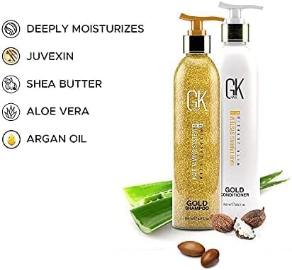 GK HAIR Gold Series: Premium Shampoo, Conditioner, Smoothing Serum & Deep Conditioning Mask Set for Hydration, Shine & Hair Protection | Salon-Quality Hair Care for Dry, Damaged & Frizzy Hair at Home