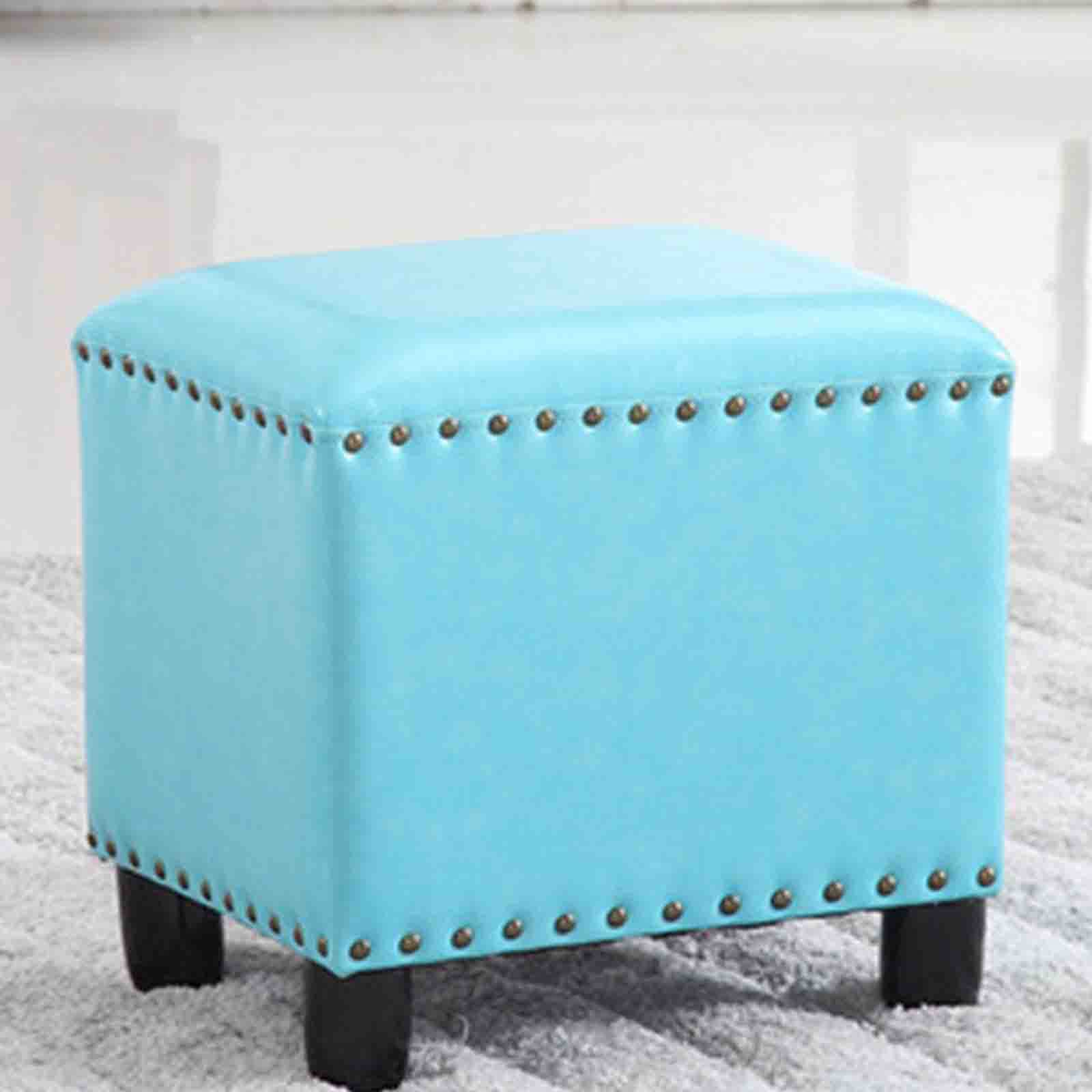 QLIGHA Solid Wood Square Footrest Stool - Upholstered Leather Pouf with Rivets for Living Room, Bedroom & Entryway - Multi-Functional Ottoman for Foot Rest, Shoe Changing & Small Space Seating