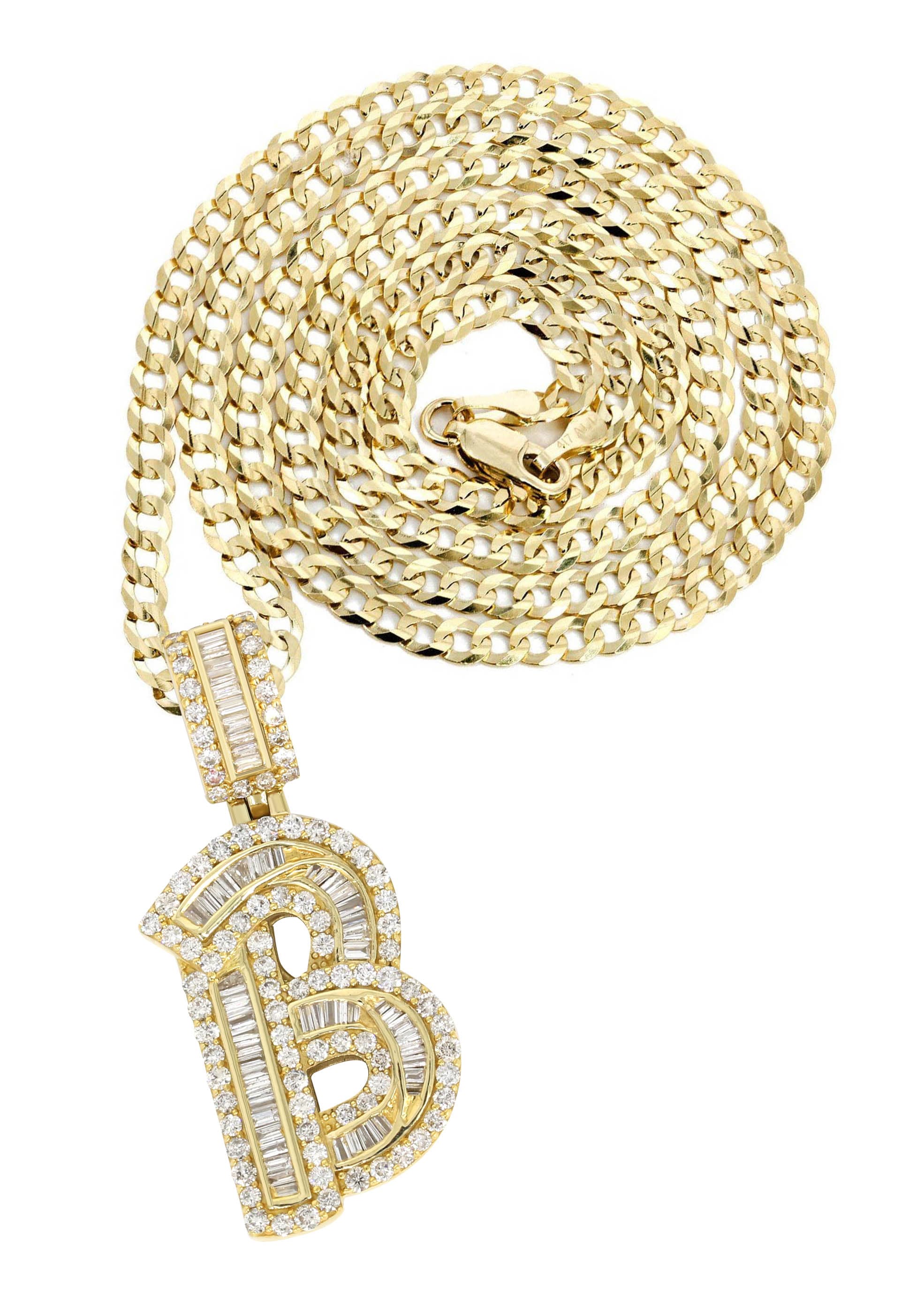 14K Yellow Gold Letter B Baguette Diamond Necklace - 2.15 Carats | Elegant Personalized Jewelry Gift for Women | Perfect for Birthdays, Anniversaries & Special Occasions